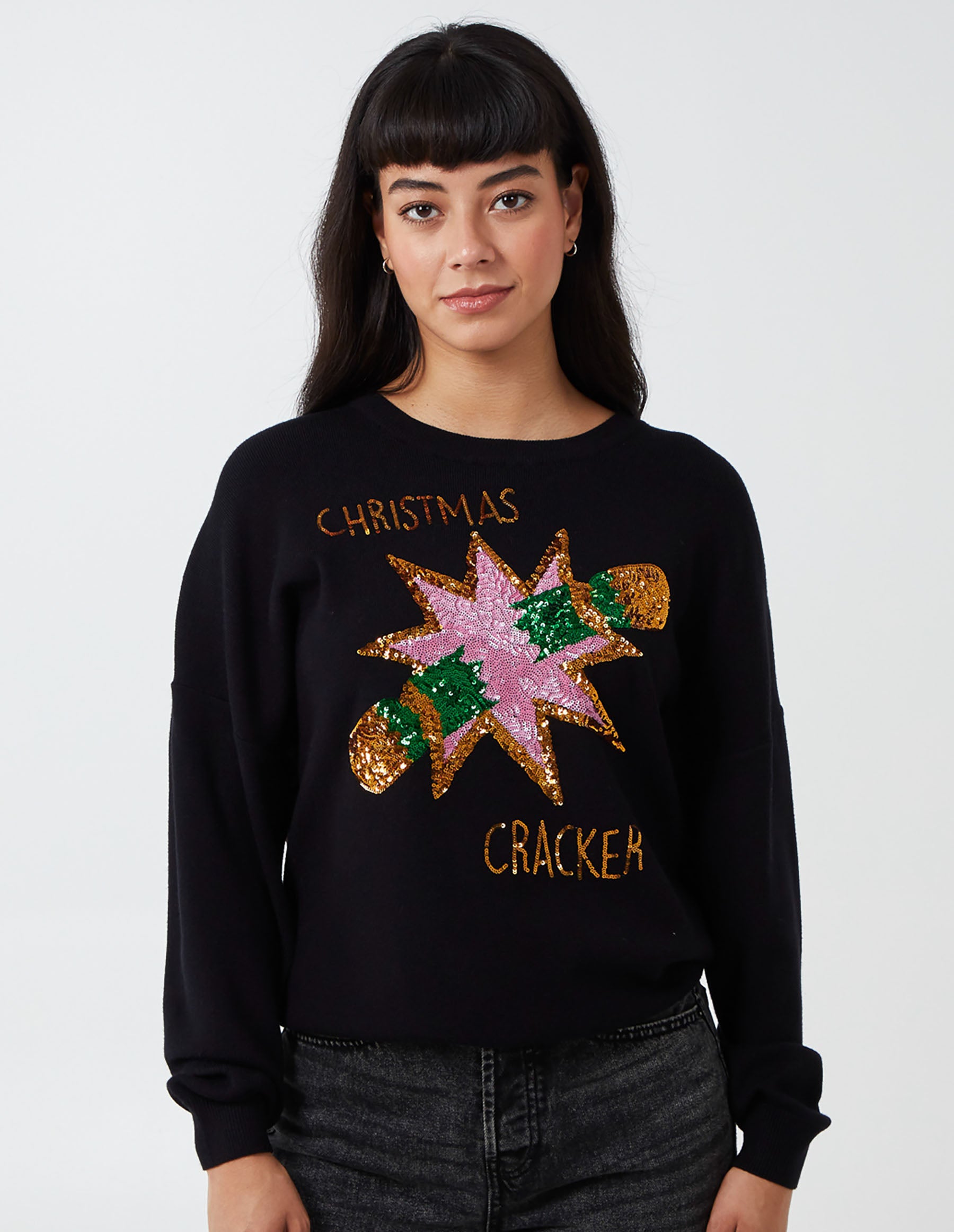 HEATHER - Christmas Cracker Sequin Jumper - S-M / BLACK