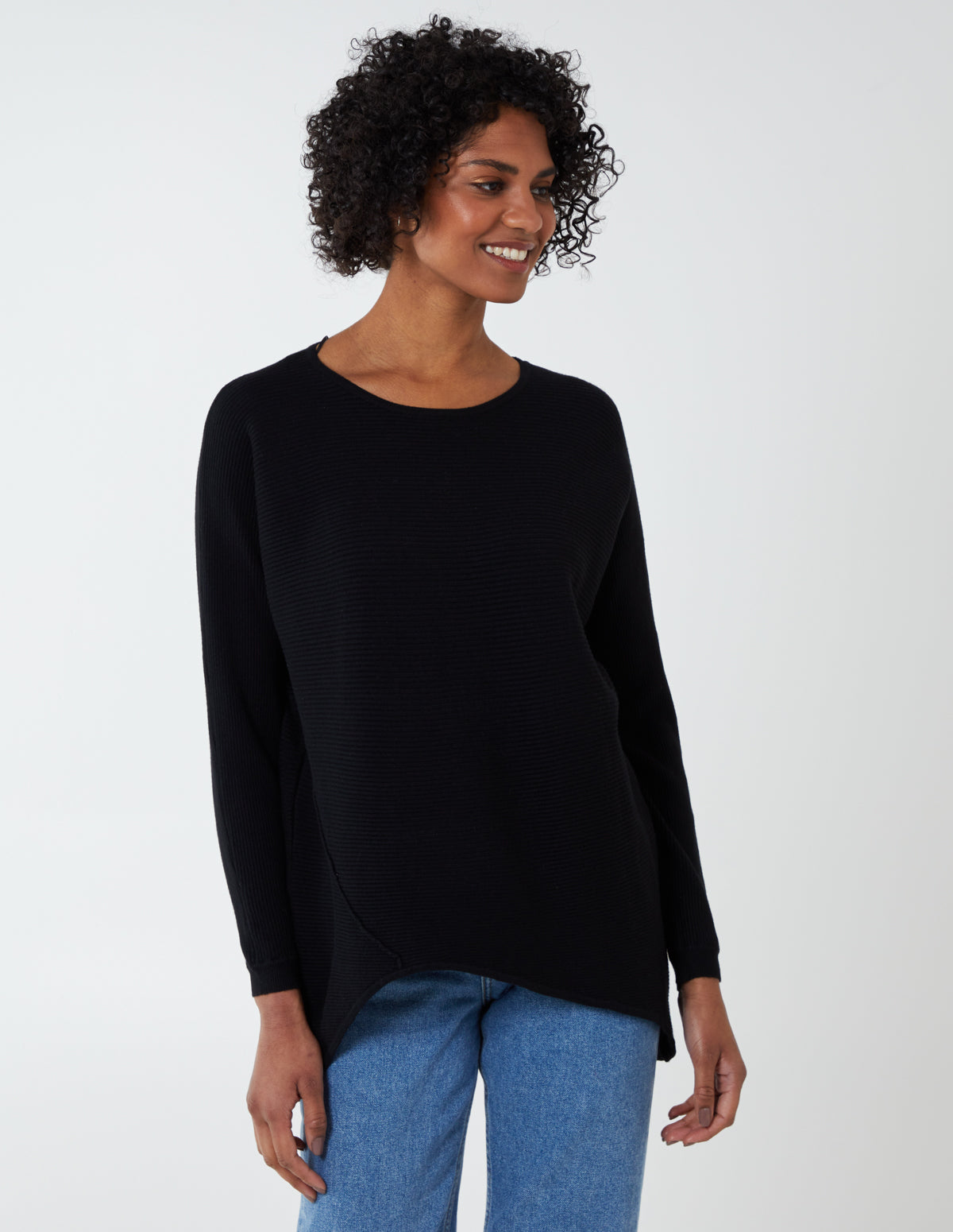 GRACEY - Asymmetric Hem Ribbed Batwing Jumper - S