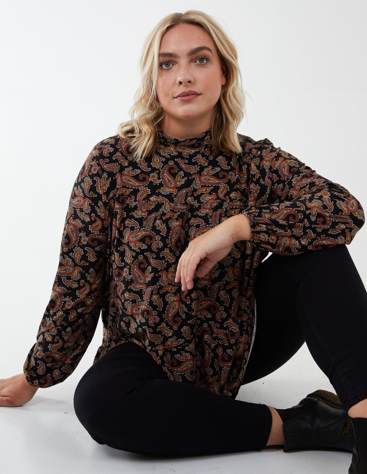 TARA - Curve Paisley Print Oversized Smock Top 