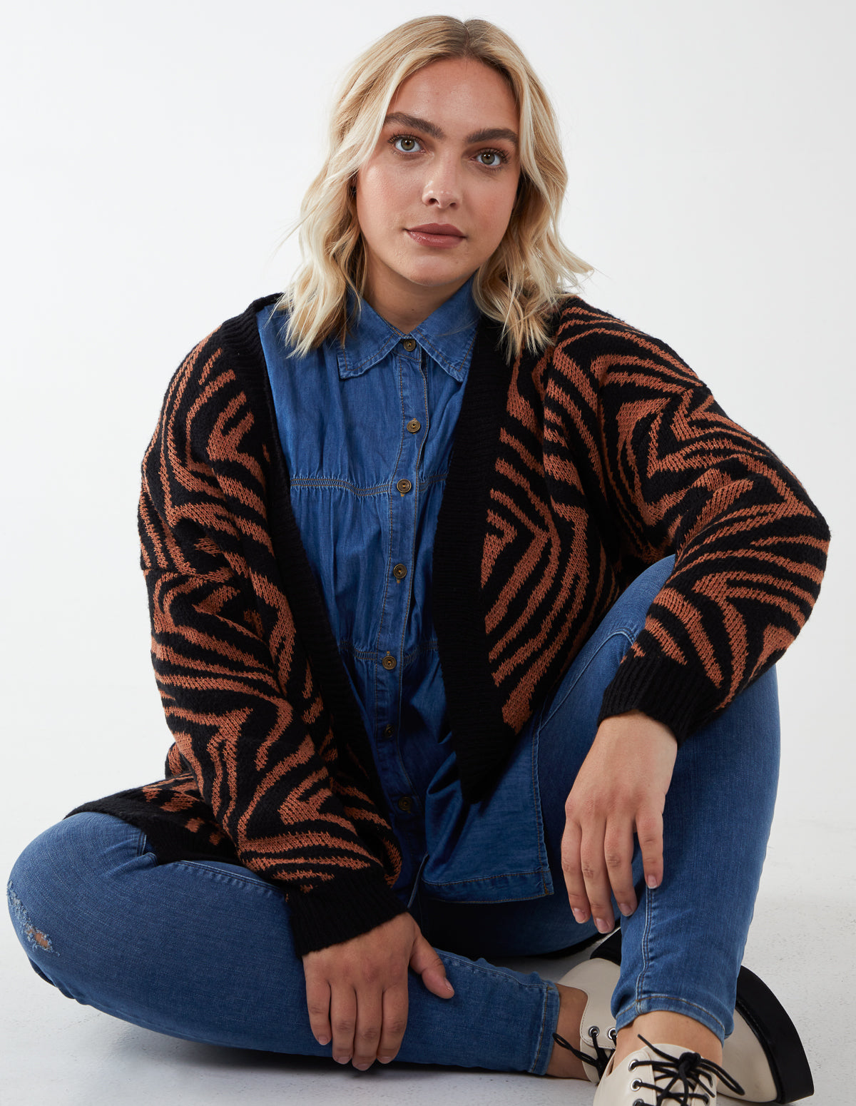 ROSSANA - Curve Zebra Print Open Front Cardigan 