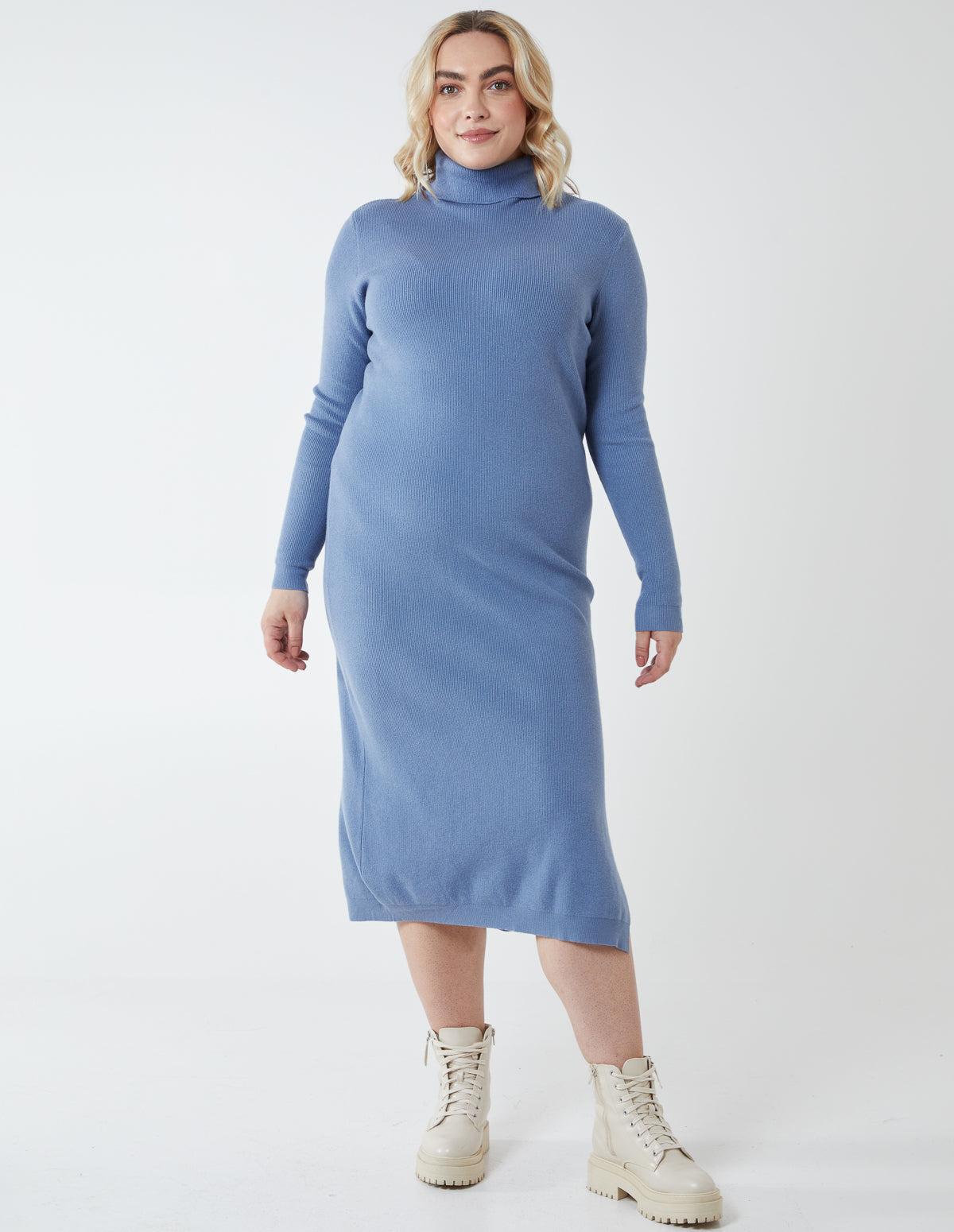 ANNALISE - Curve Knitted Roll Neck Dress 