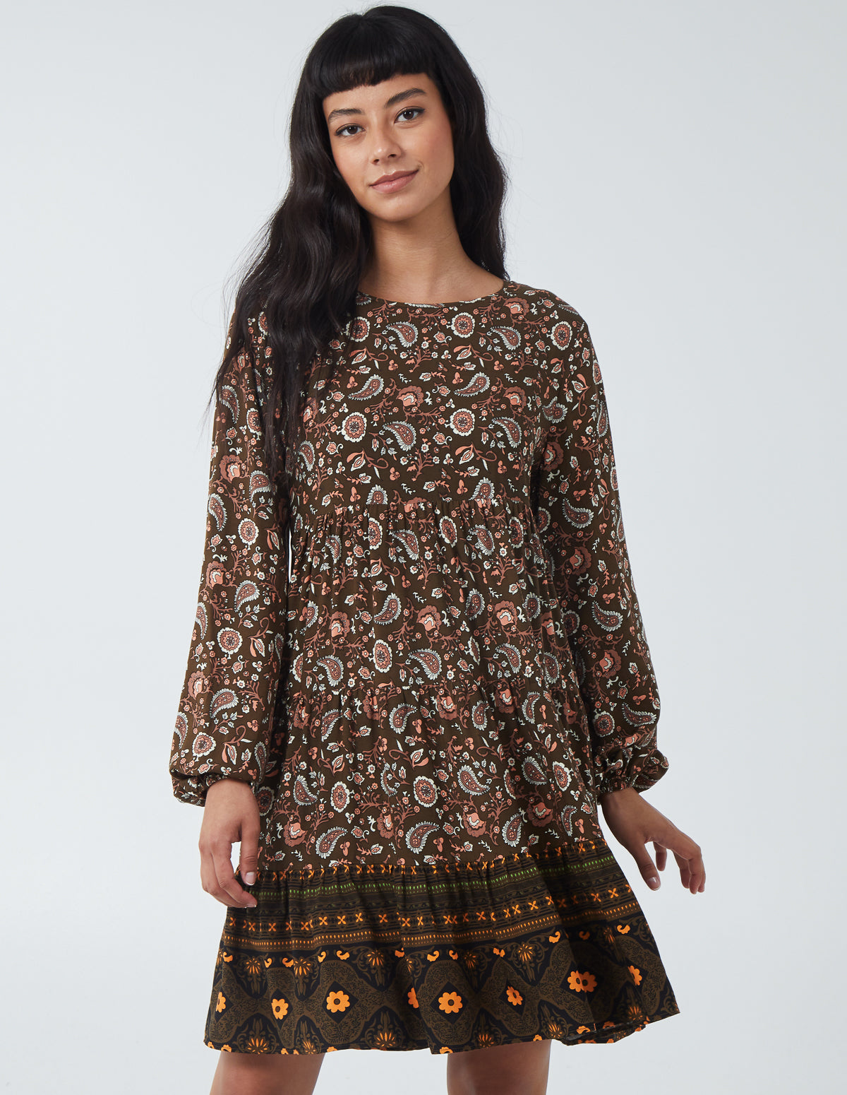 MARISA - Paisley Long Sleeve Smock Dress 