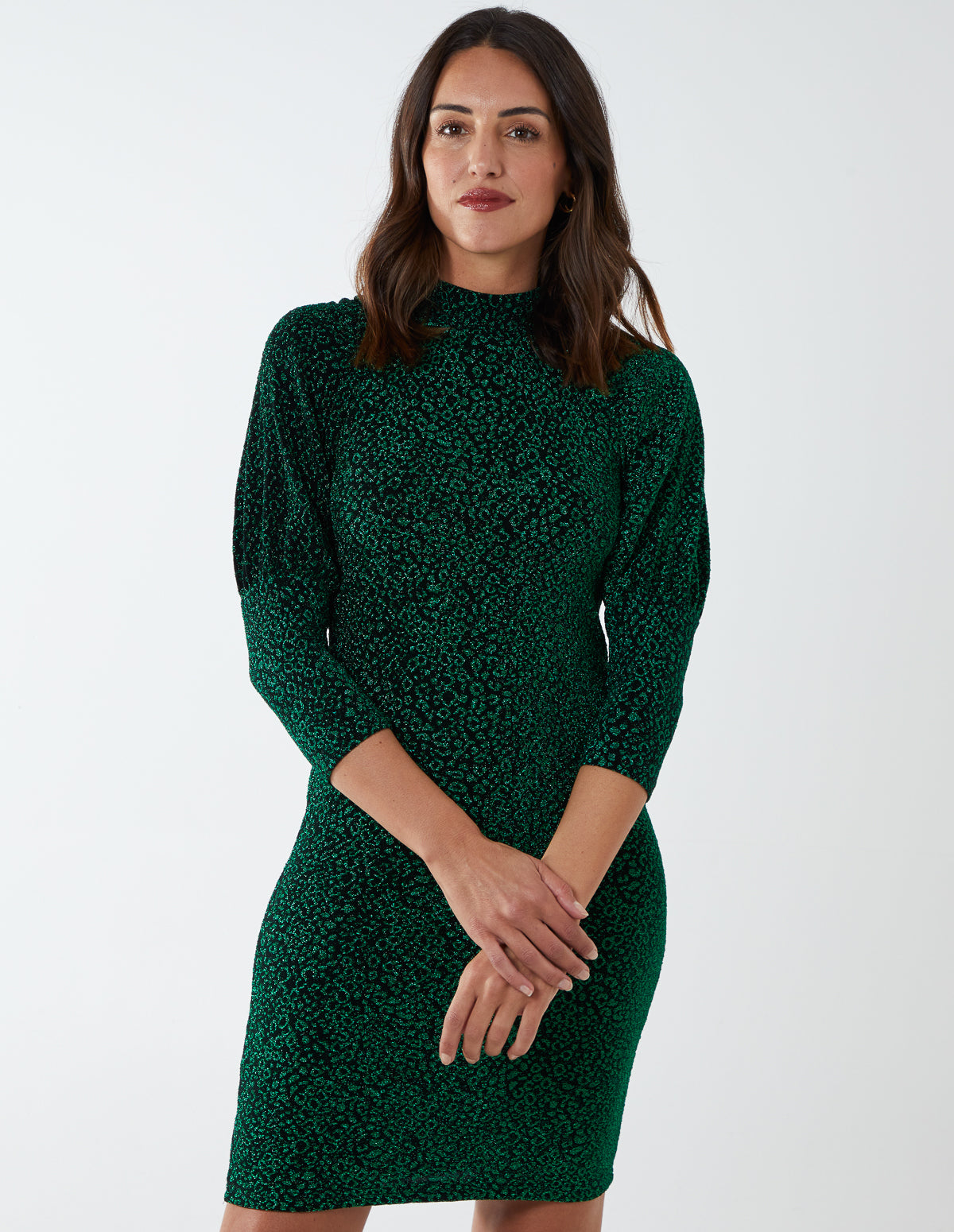 MORGAN - Long Puff Sleeves Mini Dress - 8 / GREEN