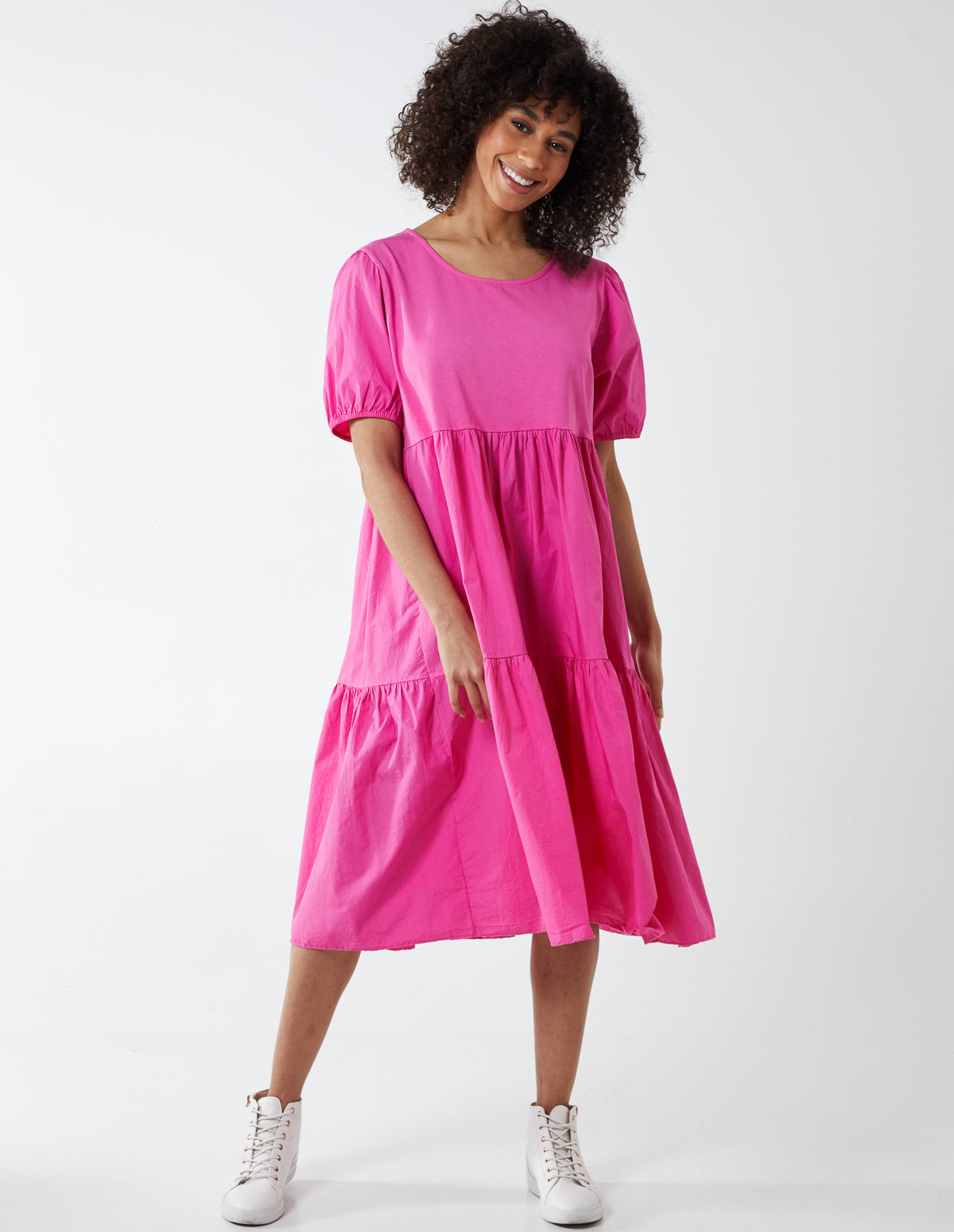 Puff Sleeve Tiered Midi Dress 