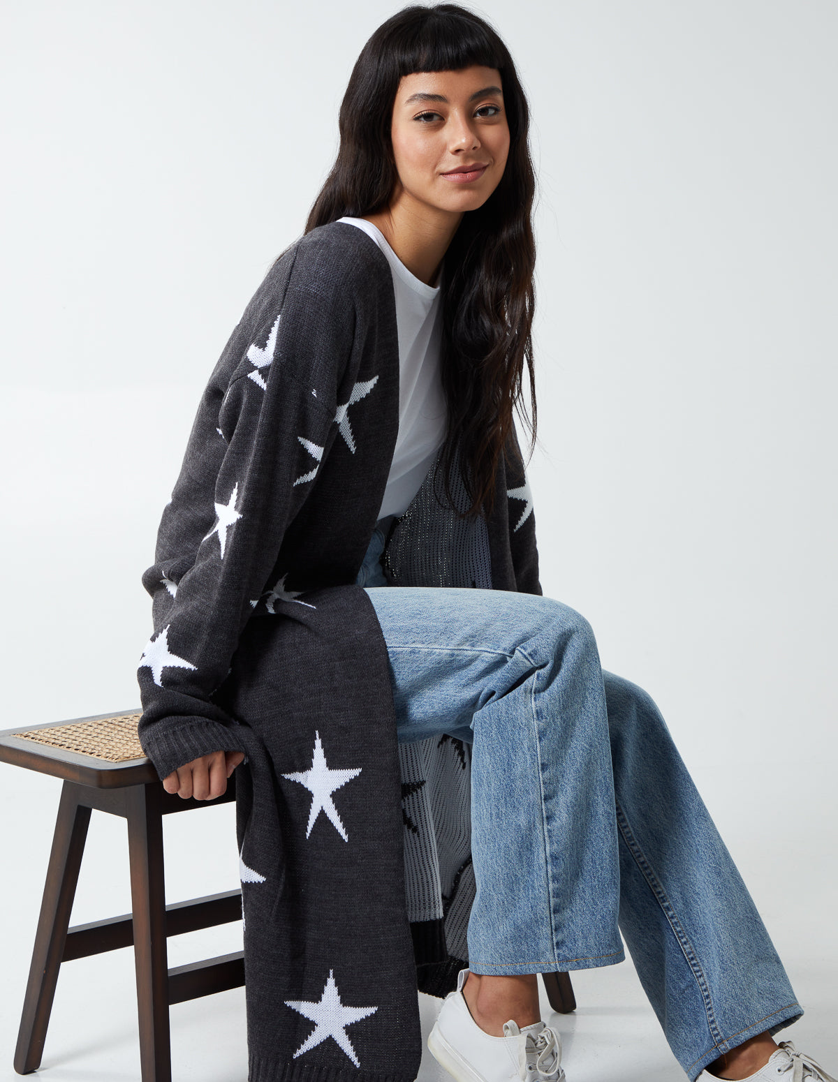 Longline Knitted Star Cardigan - S