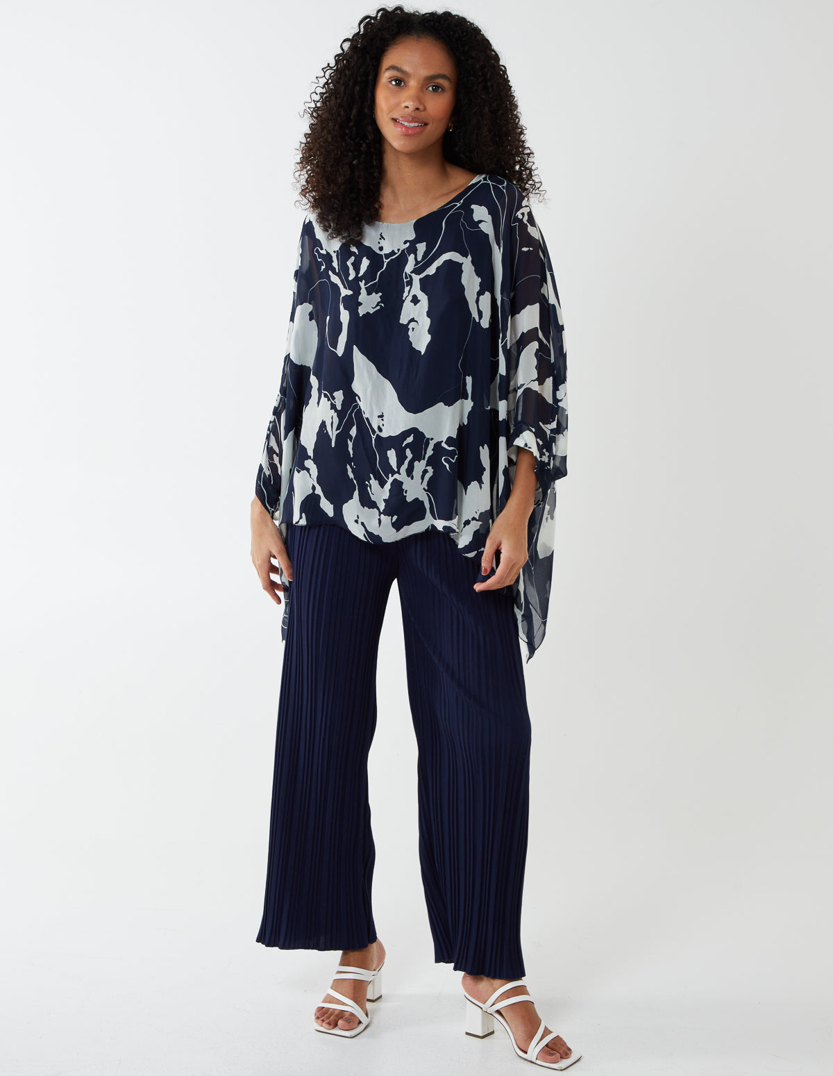 MICHAELA - Silk Marble Print Oversized Top 