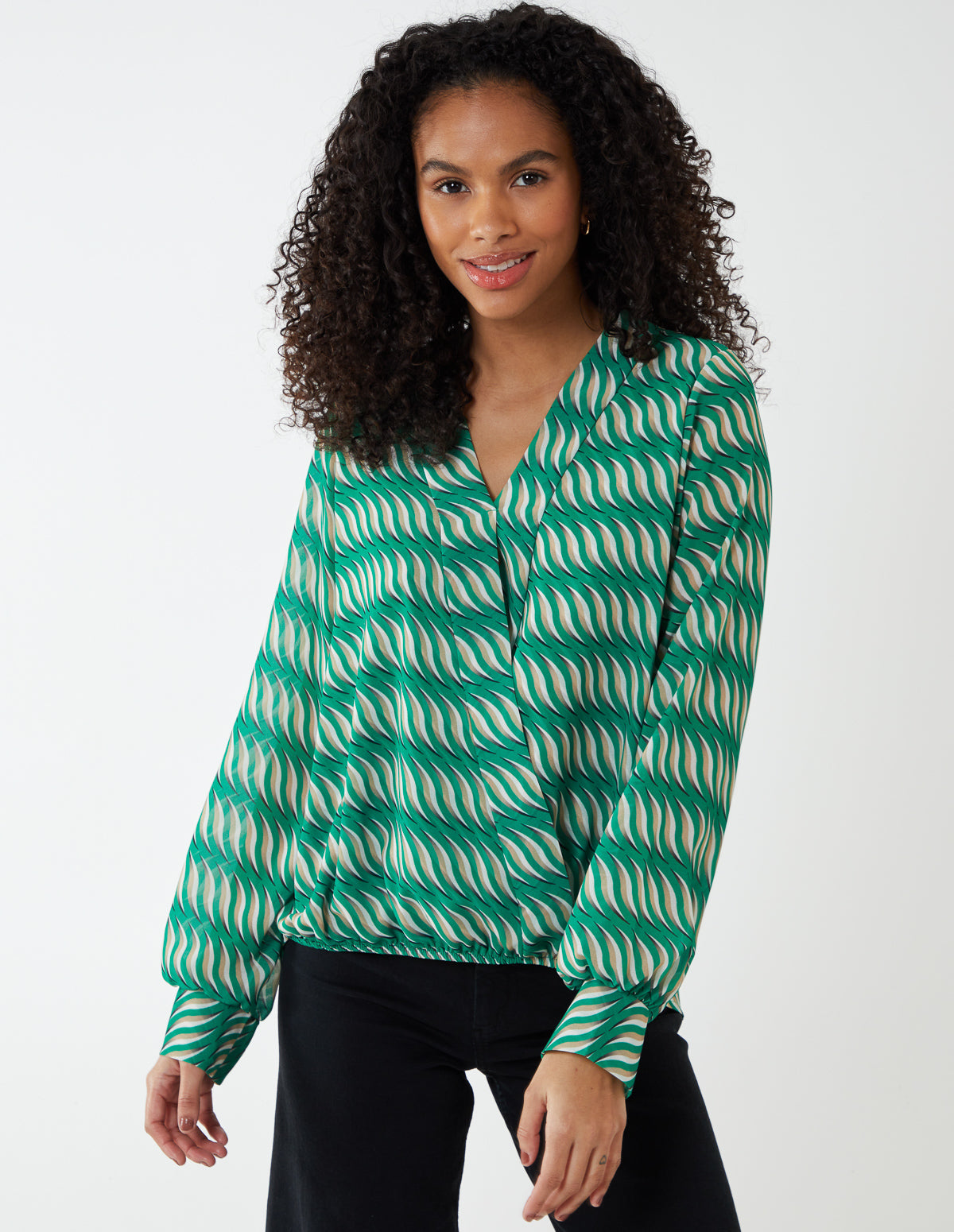 HETTY - V Neck Long Sleeve Oversized Blouse 