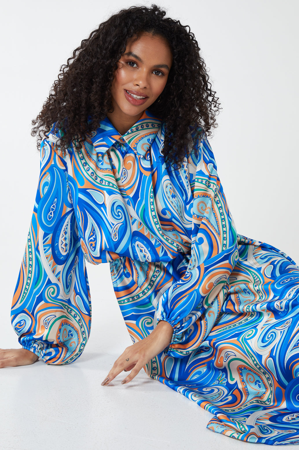 Paisley Print Long Sleeve Dress 