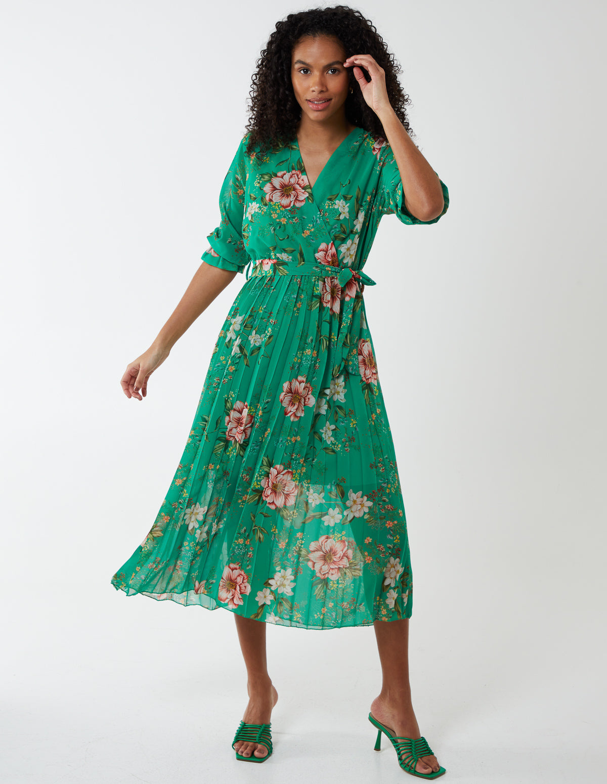 Floral Print Pleated Dress 