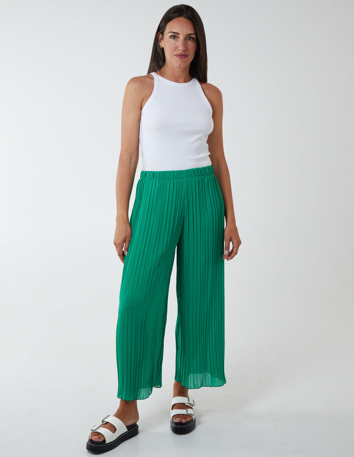MERCEDES - Pleated Chiffon Trouser - ONE / LIME