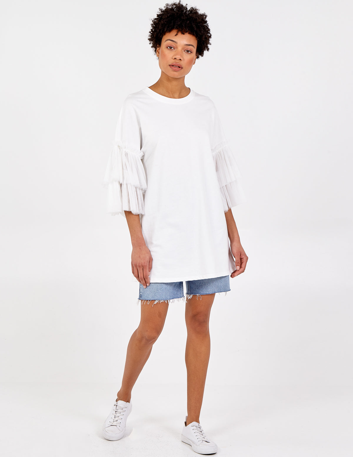 Frill Tulle Short Sleeve Top 