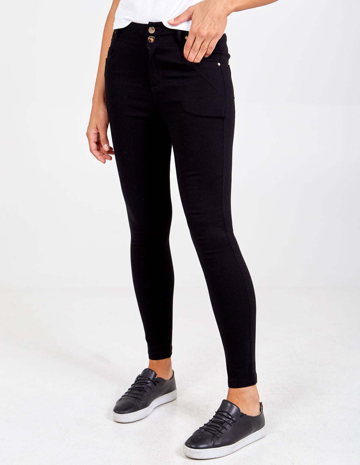 Skinny Fit High Waisted Button Trousers 