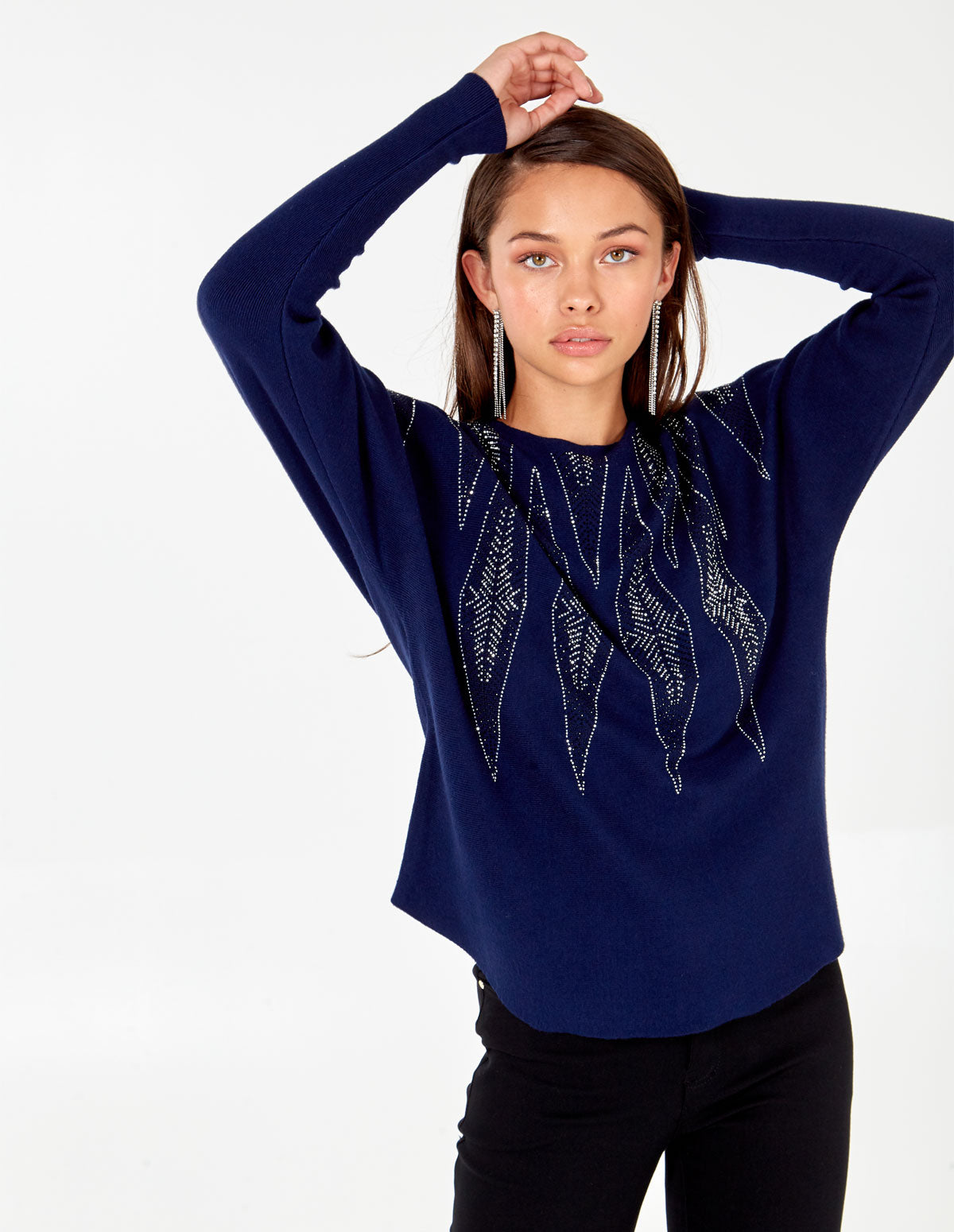 AGATHA - Chevron Diamante Batwing Jumper - S / NAVY