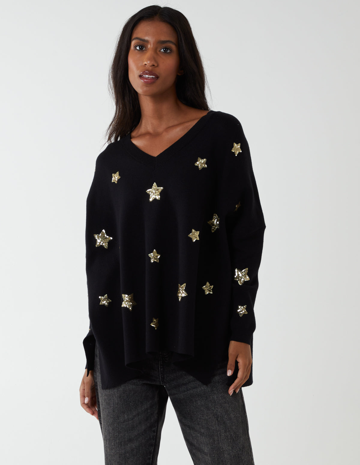 Embellished Star V-Neck Jumper 