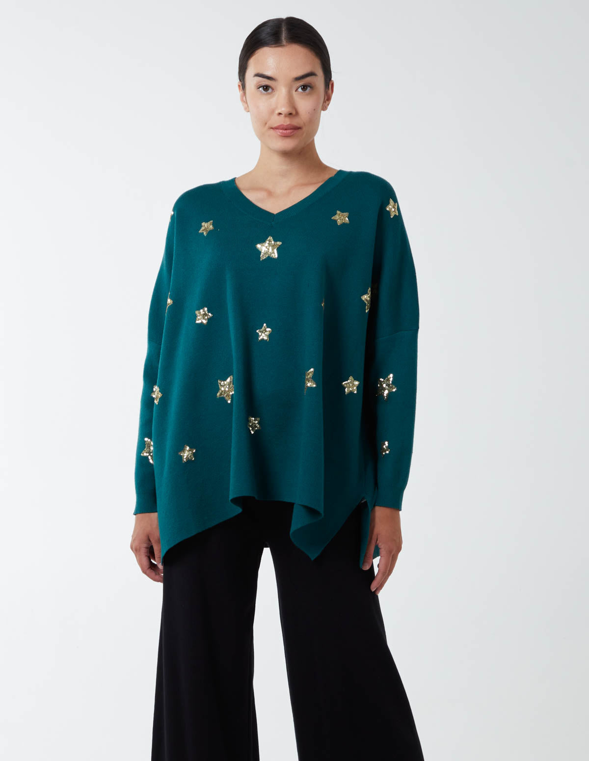 Embellished Star V-Neck Jumper 