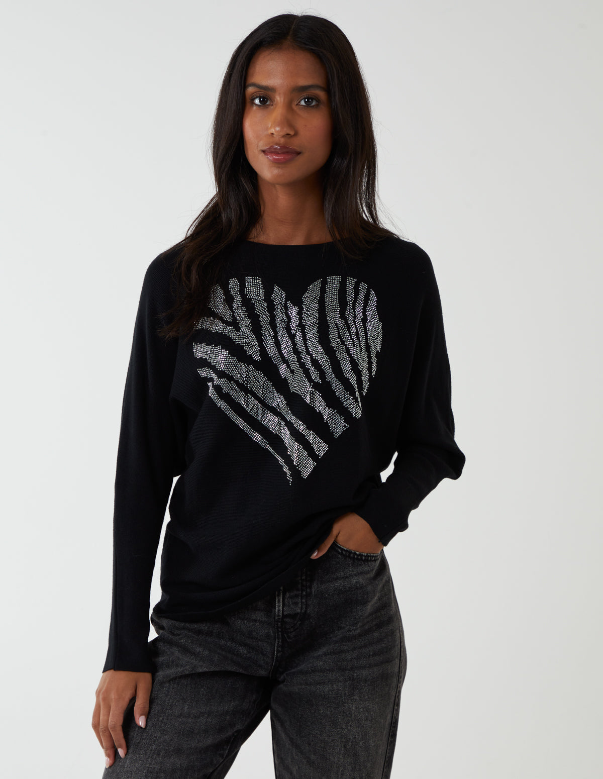 Heart Diamante Batwing Jumper 