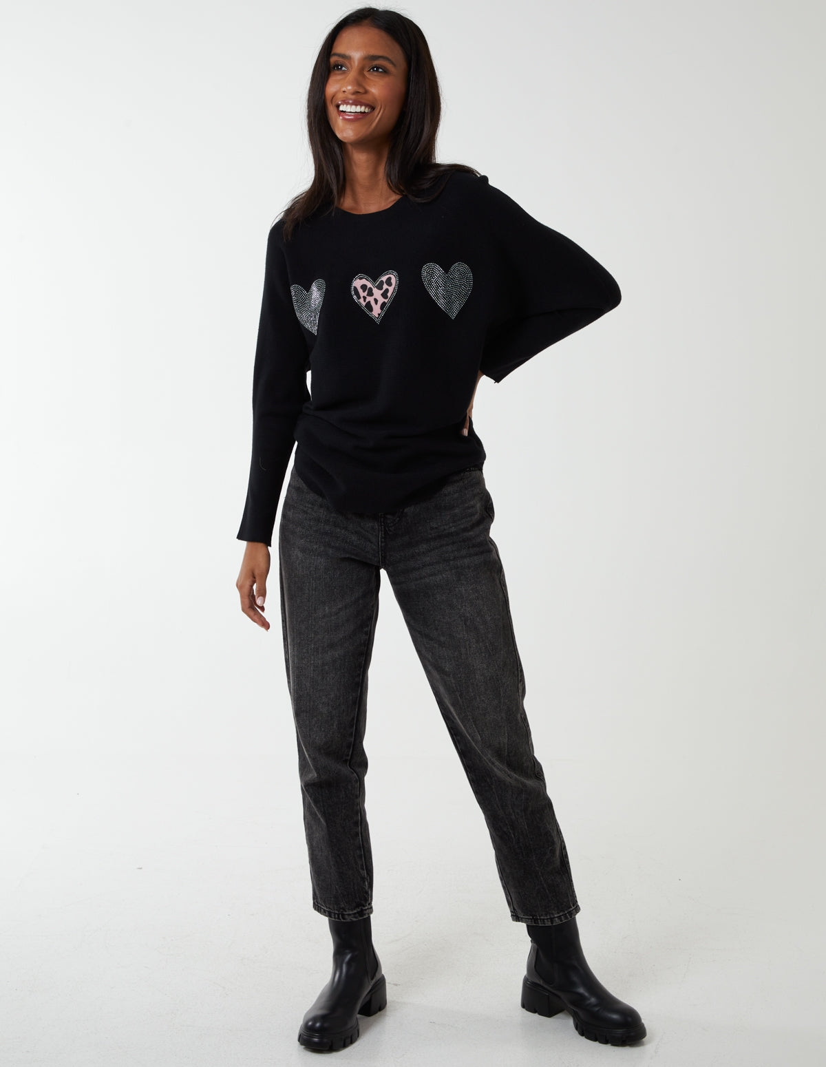 Diamante Heart Batwing Top 