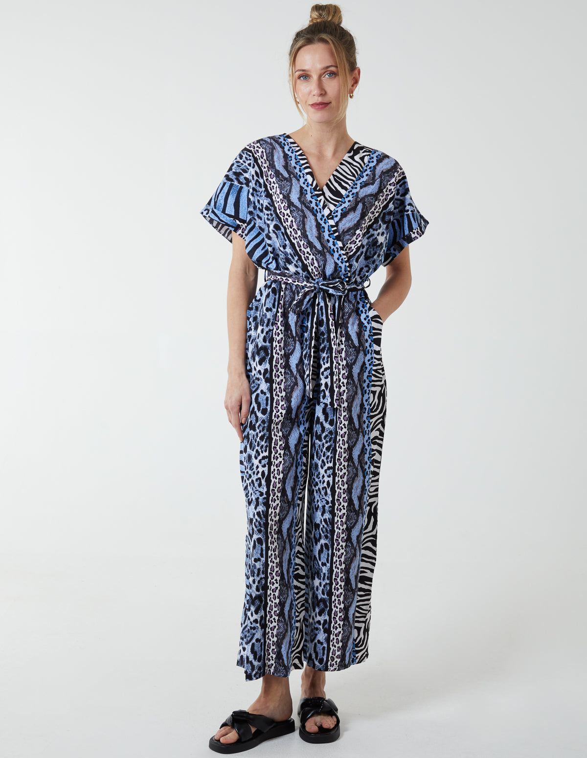 Multi Stripe Animal Jumpsuit - S / BLUE