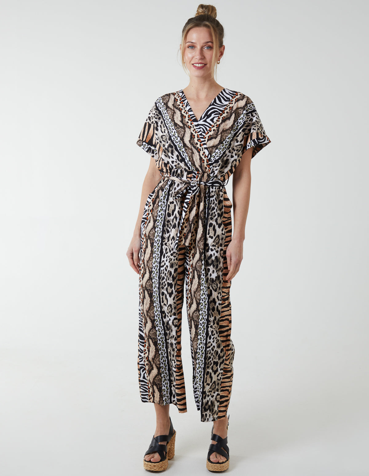 Multi Stripe Animal Jumpsuit - S / Tan