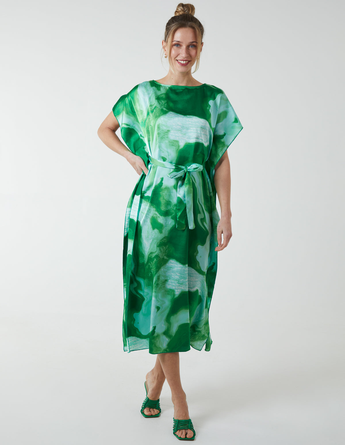 Marble Effect Apron Dress - ONE / GREEN