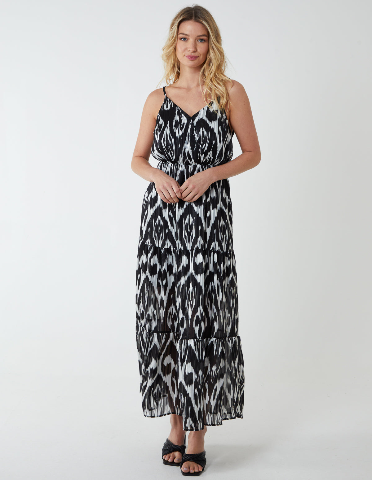 Brushed Print Wrap Dress - 8 / BLACK