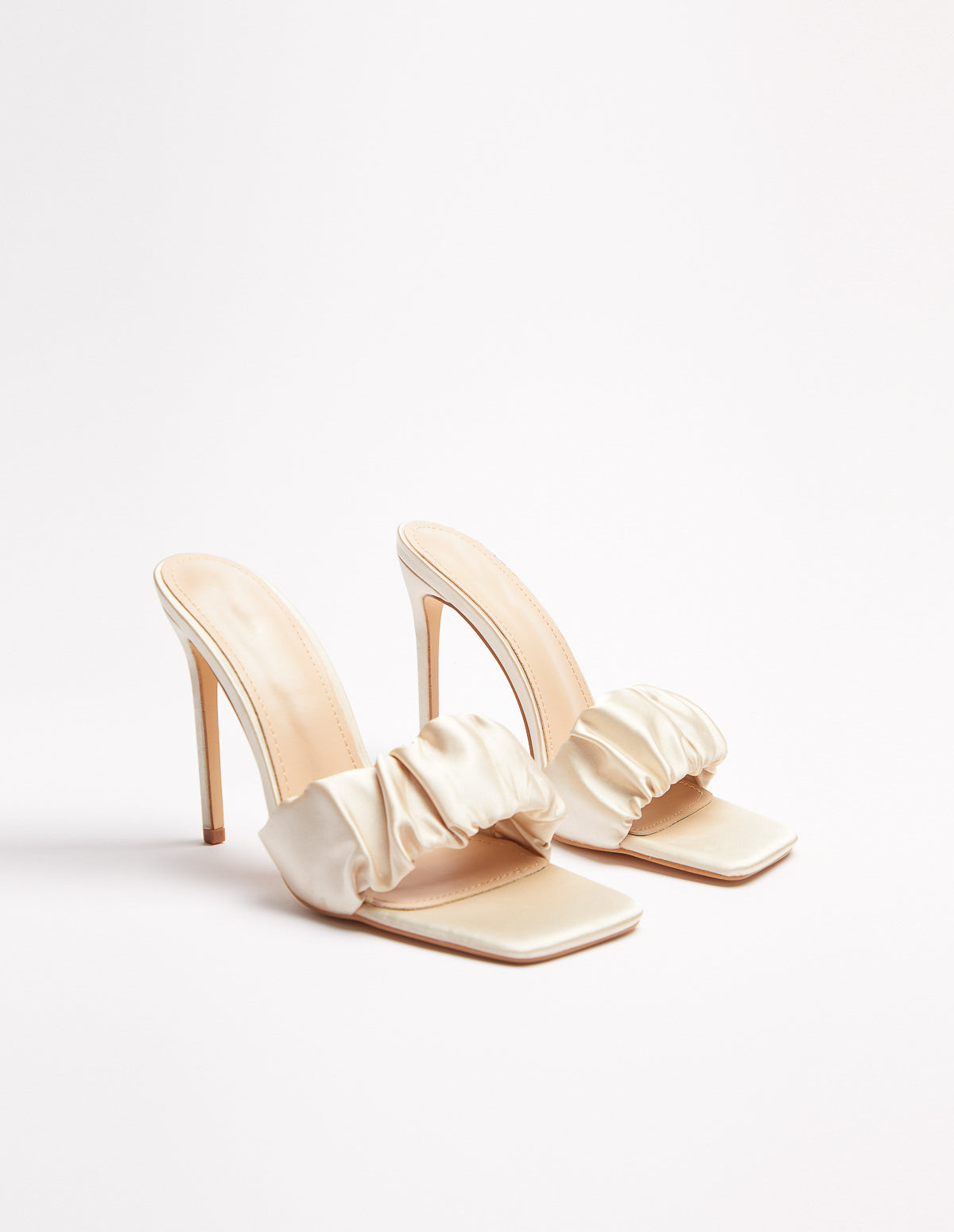 MATILDA - Ruched Strap Satin Heel - 3UK / CREAM