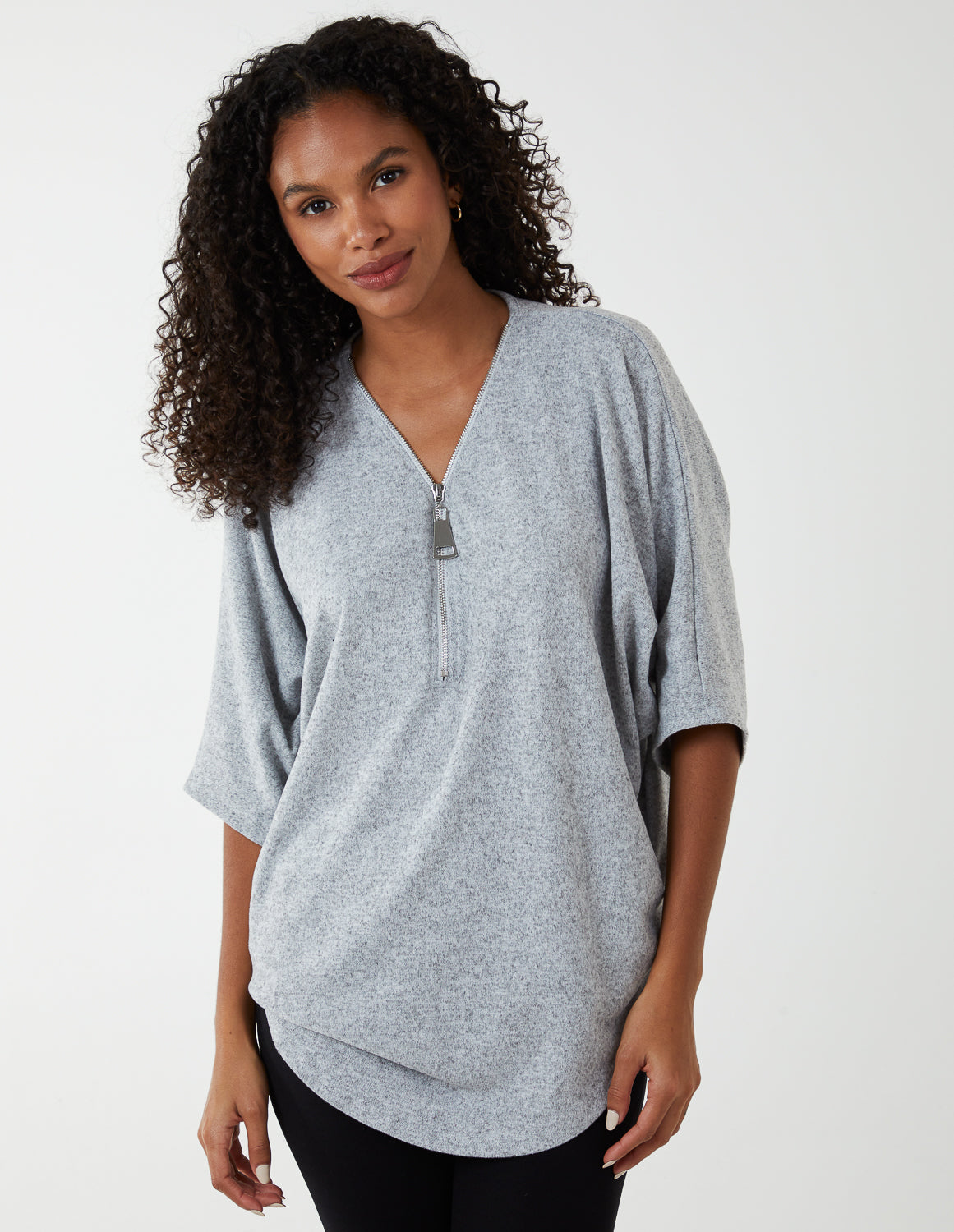 Plain Zip Front Top - M