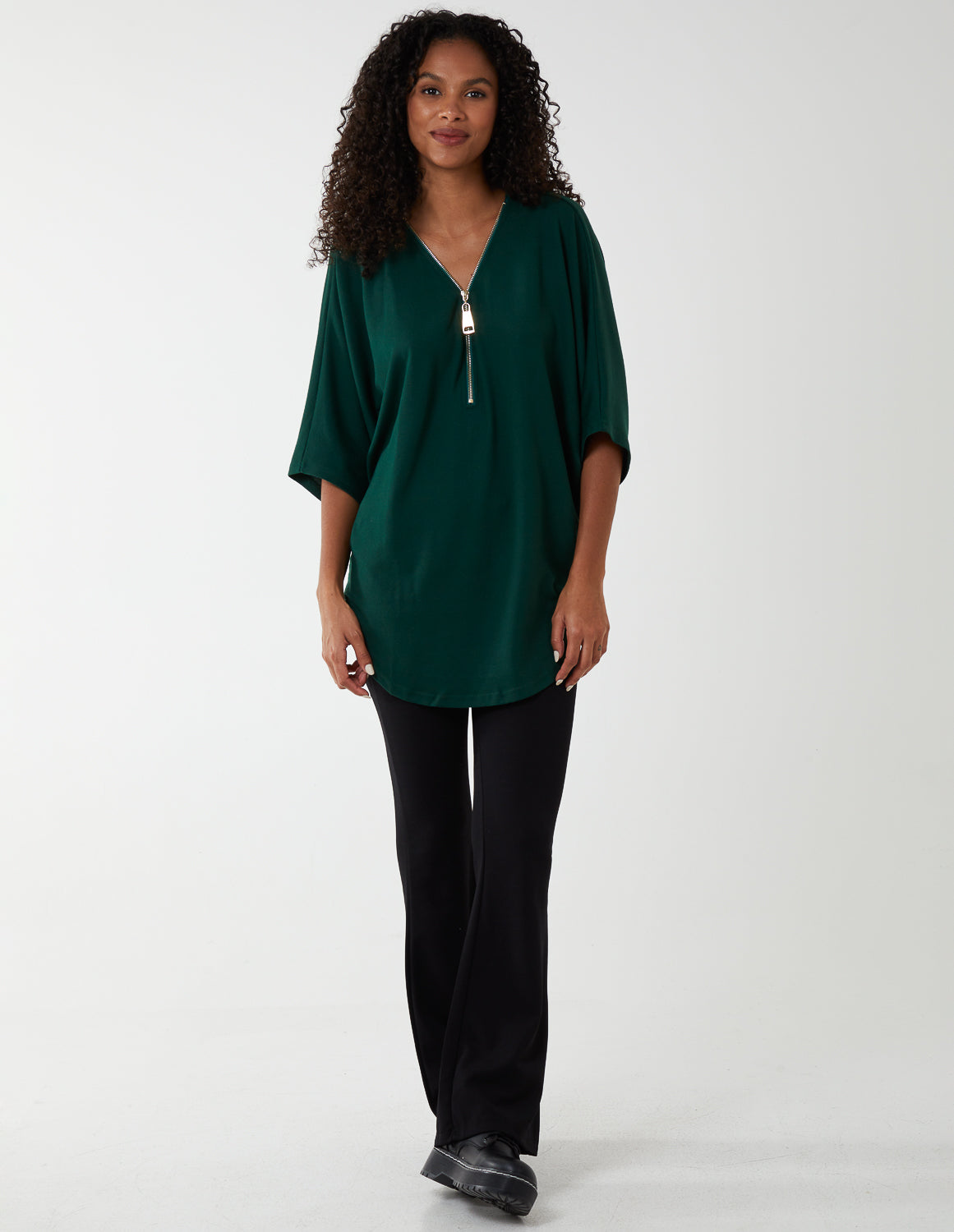 Plain Zip Front Top - M