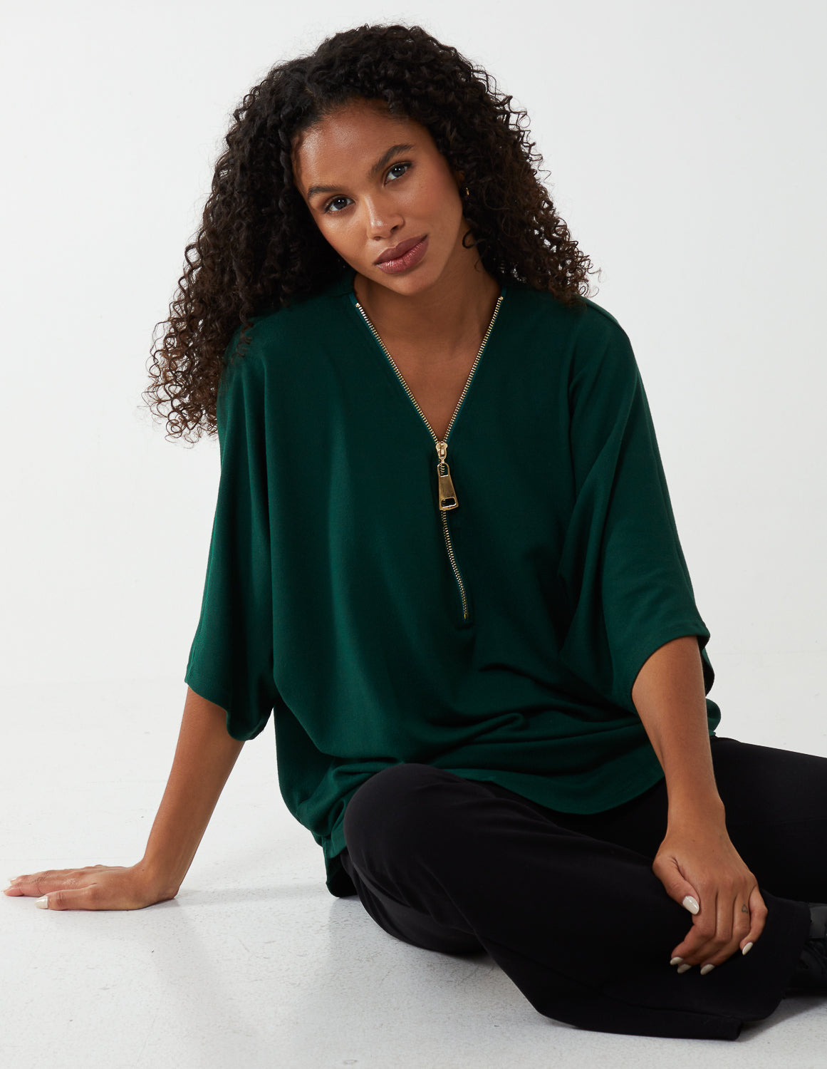 Plain Zip Front Top - S