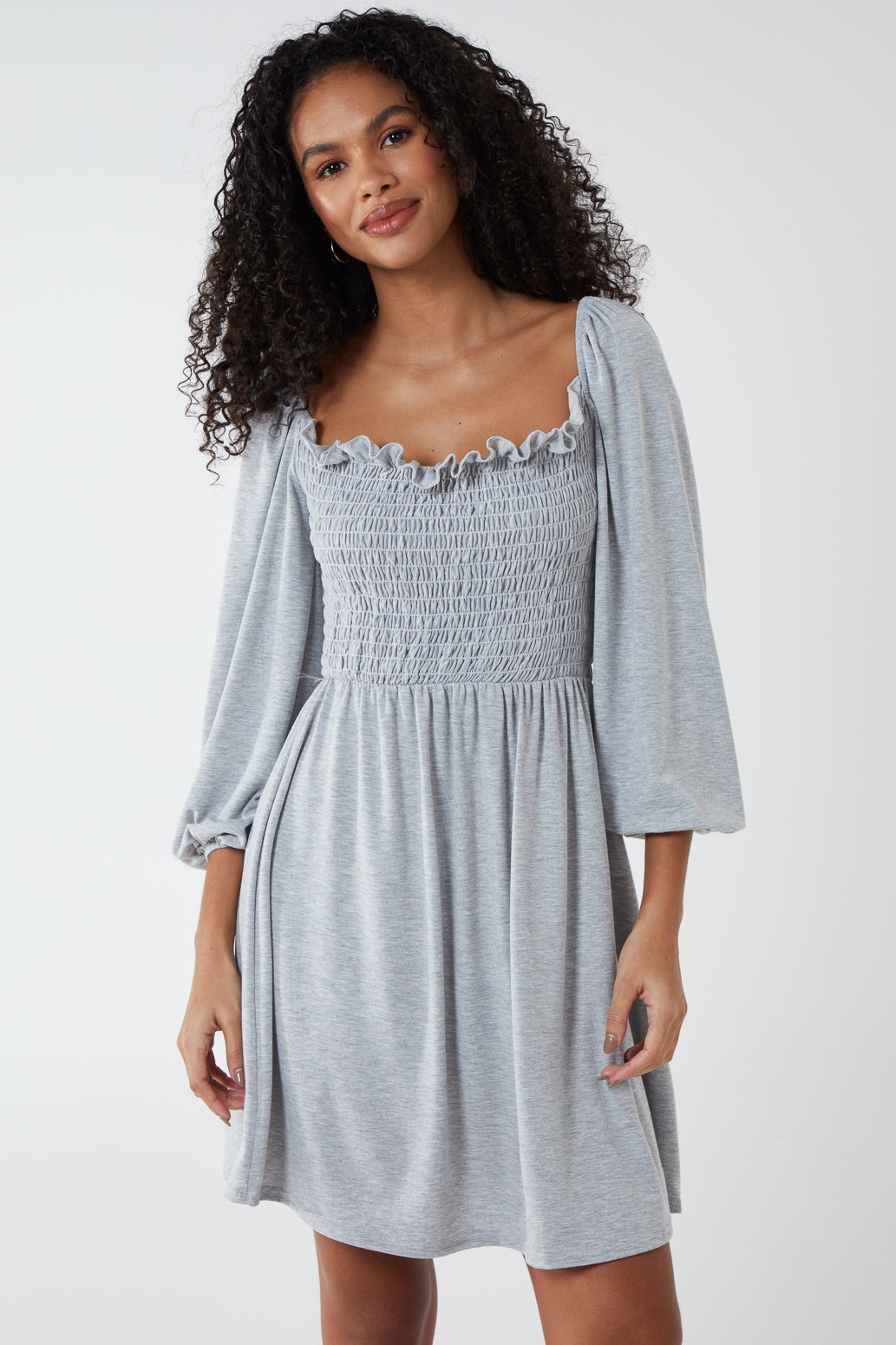 HATTIE - Square Neck Gathered Bust Jersey Dress 