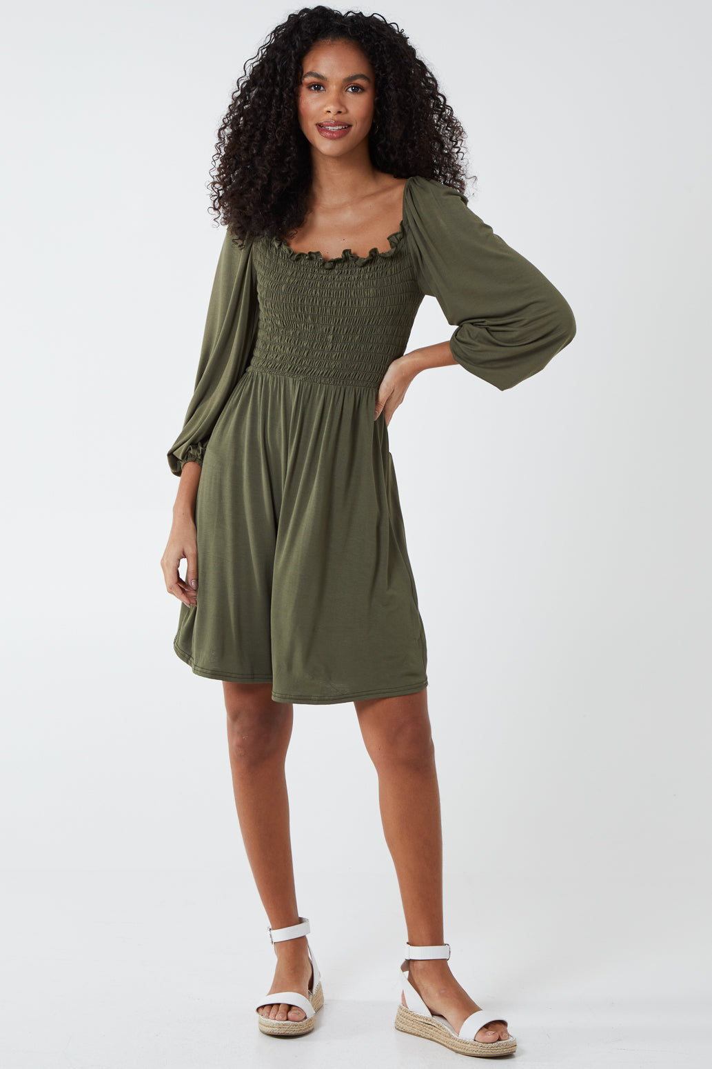 HATTIE - Square Neck Gathered Bust Jersey Dress 