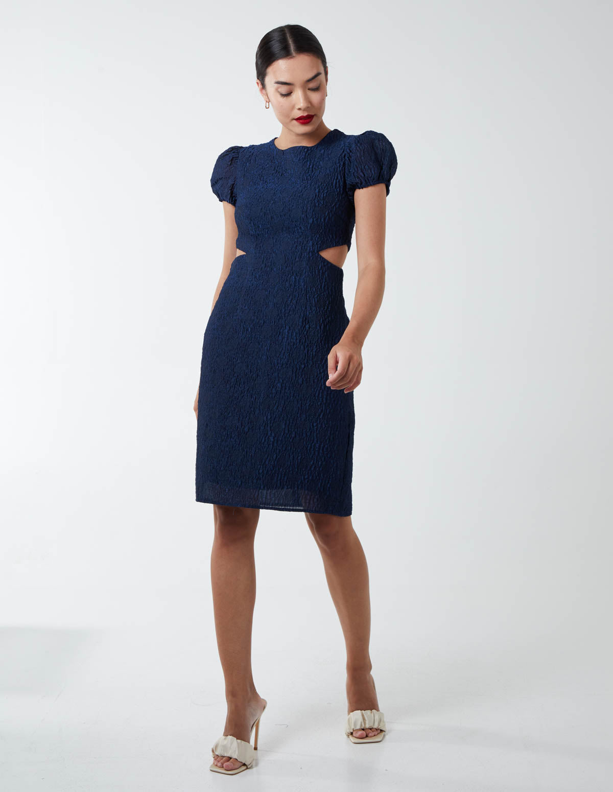 ALISHA - Side Cut Out Puff Sleeve Shift Dress 