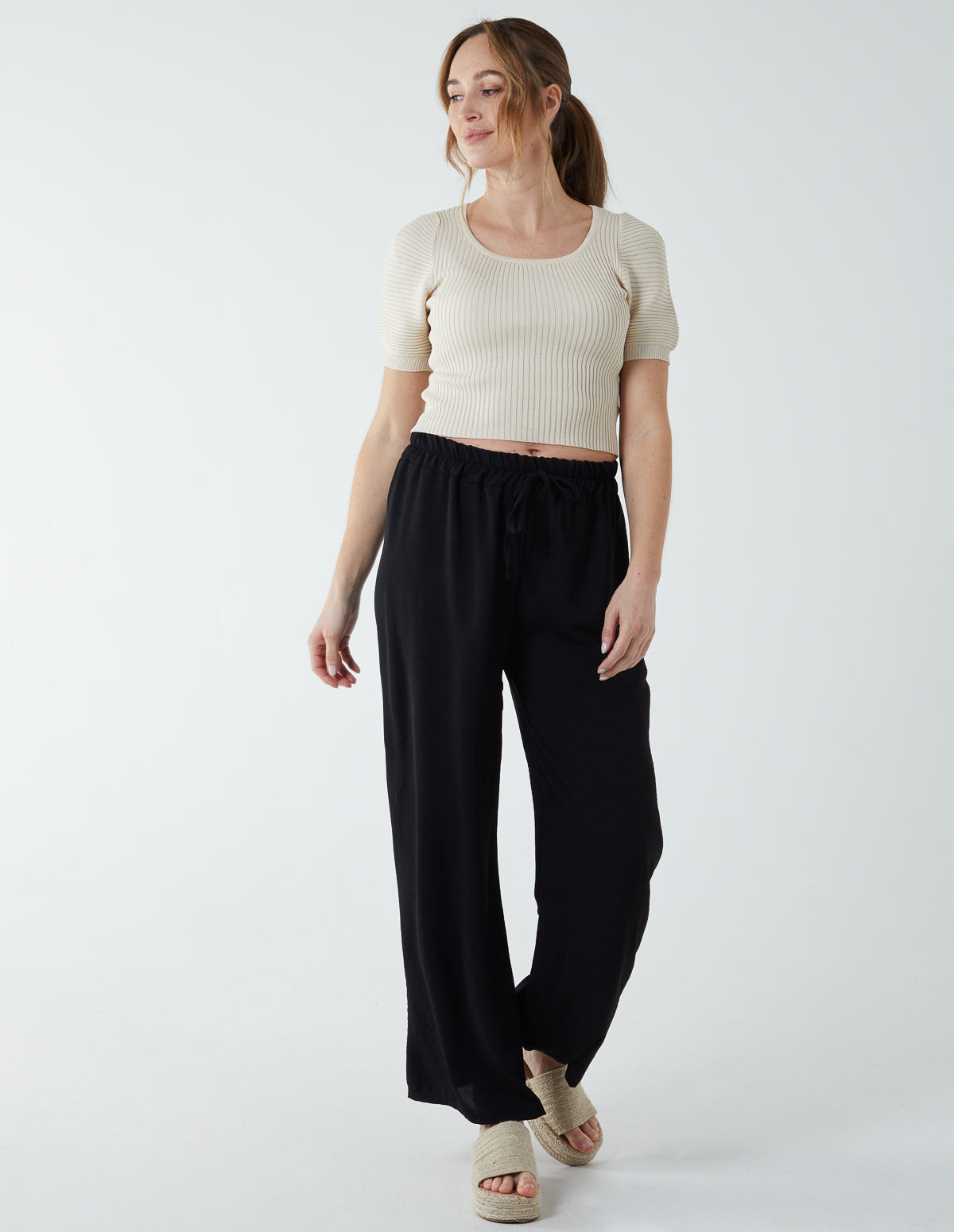 Drawstring Wide Leg Trousers 