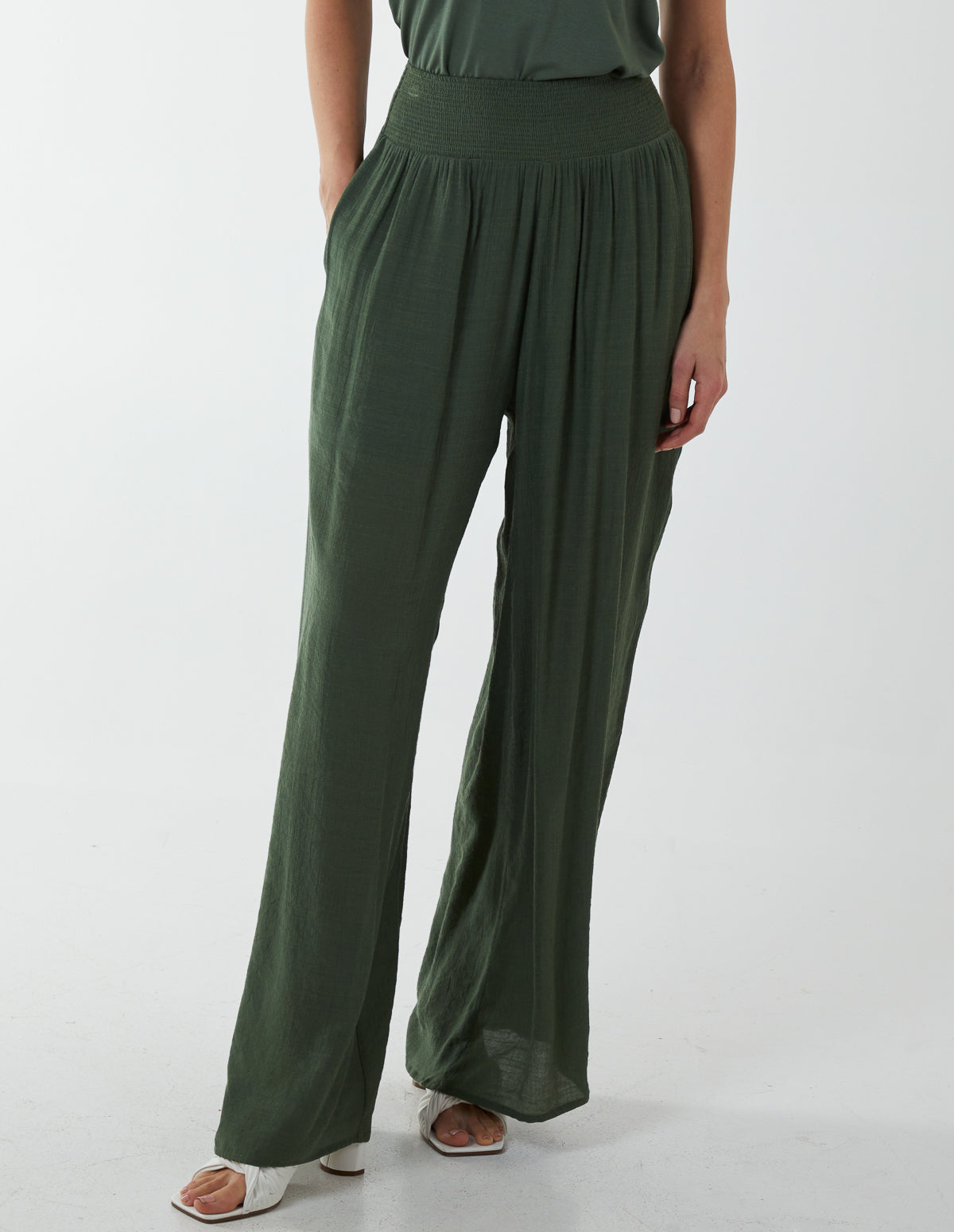 Shirring Waist Wide Leg Trouser 