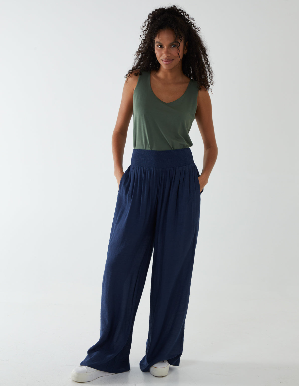 Shirring Waist Wide Leg Trouser 