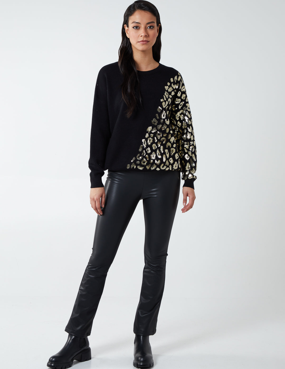 CAMILA - Sequin Animal Pattern Jumper - S/M / BLACK