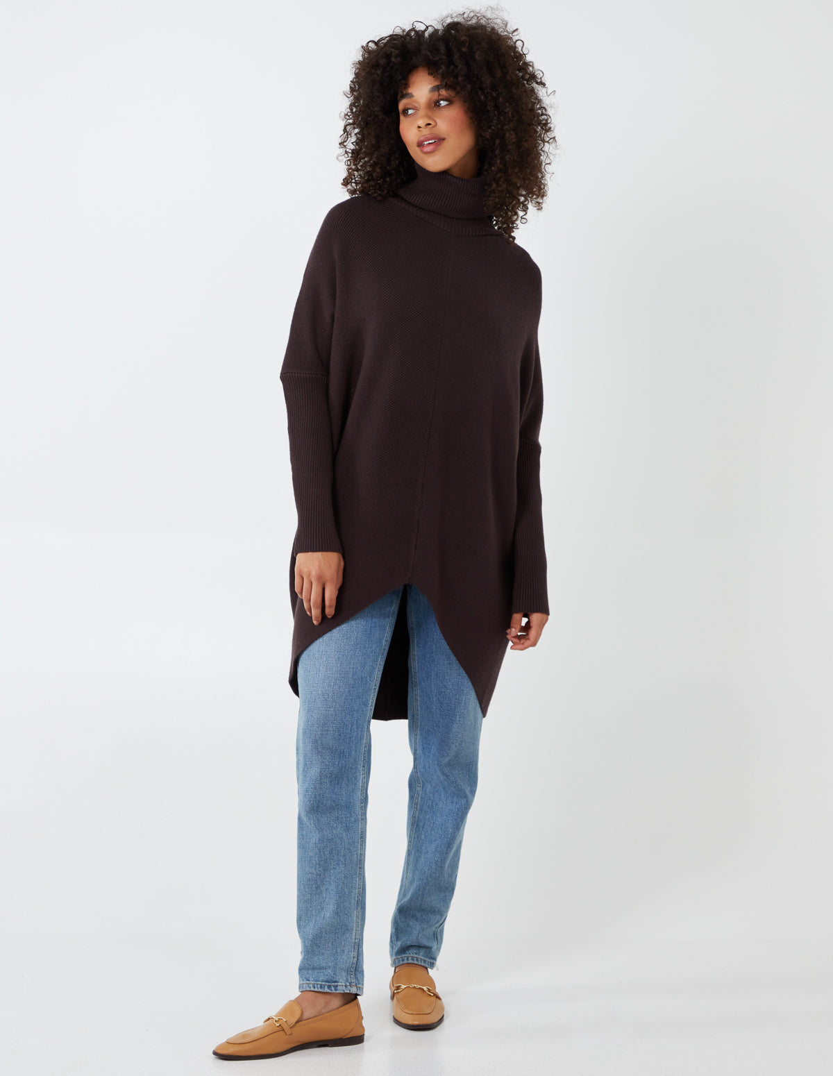 TESS - High Low Turtle Neck Jumper - ONE / CHOCOLATE