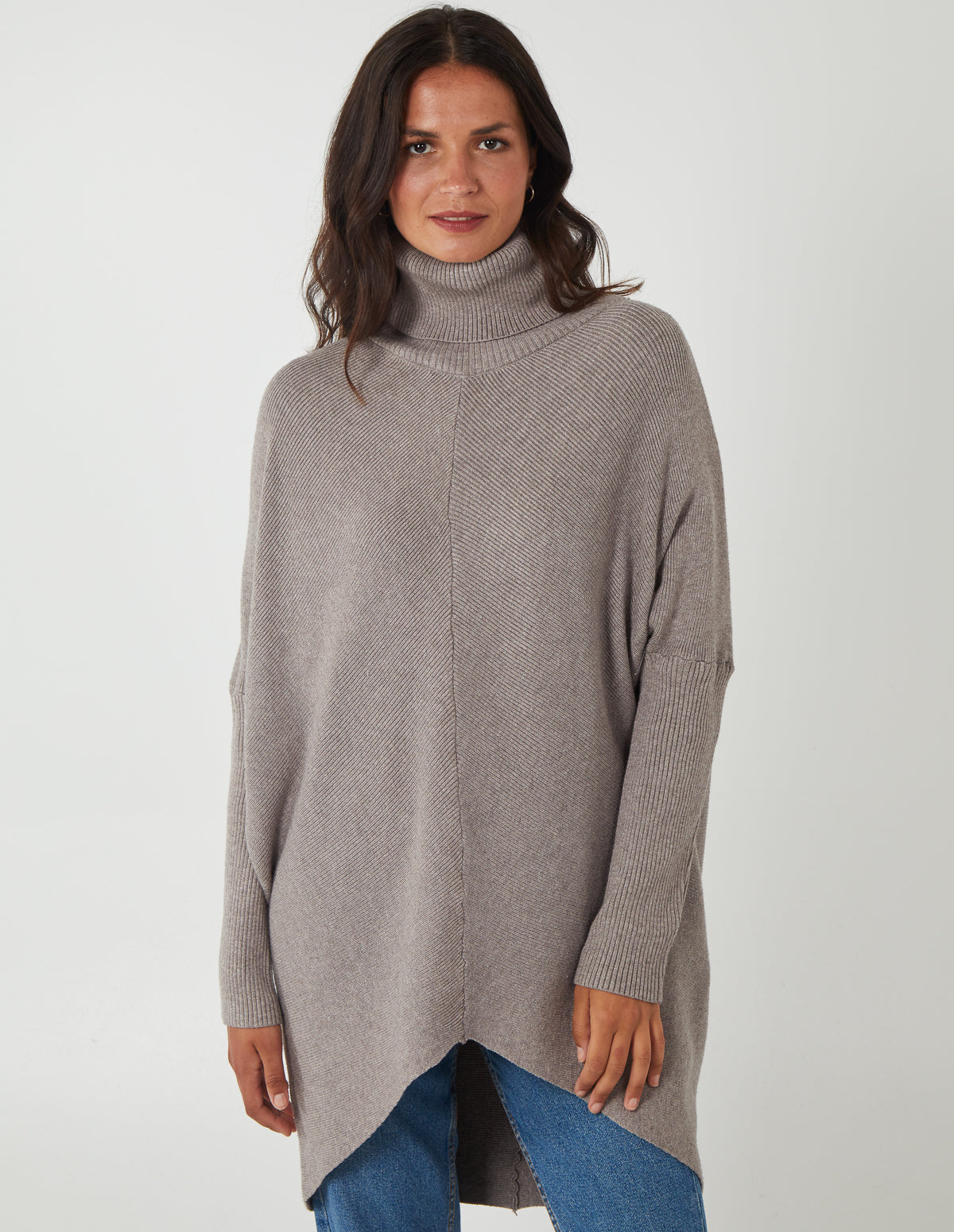 TESS - High Low Turtle Neck Jumper - ONE / TAUPE