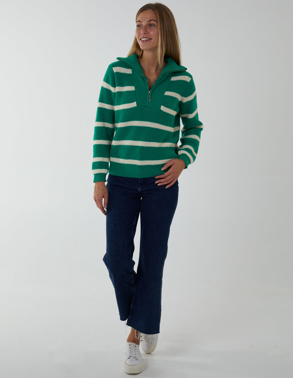 High Neck Half Zip Stripe Jumper 