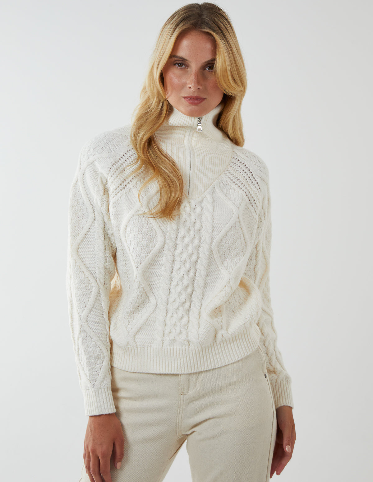 High Neck Half Zip Cable Jumper 