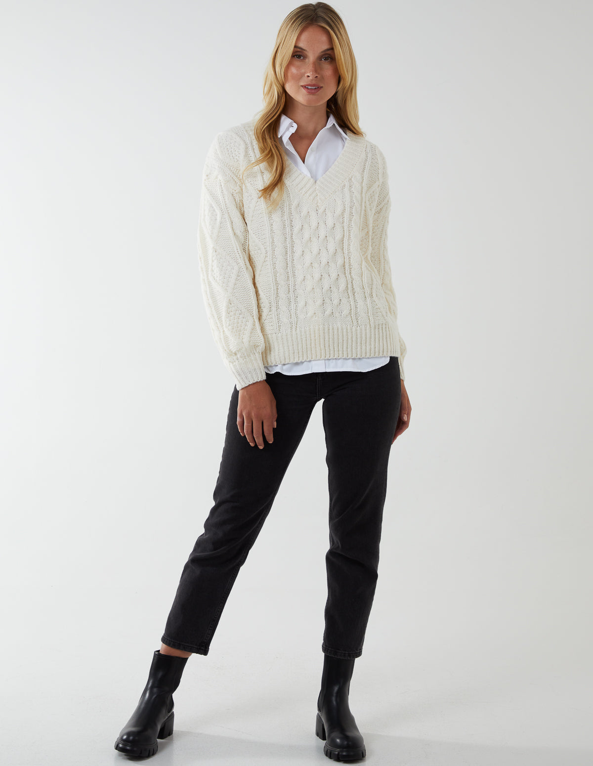 V Neck Cable Jumper 