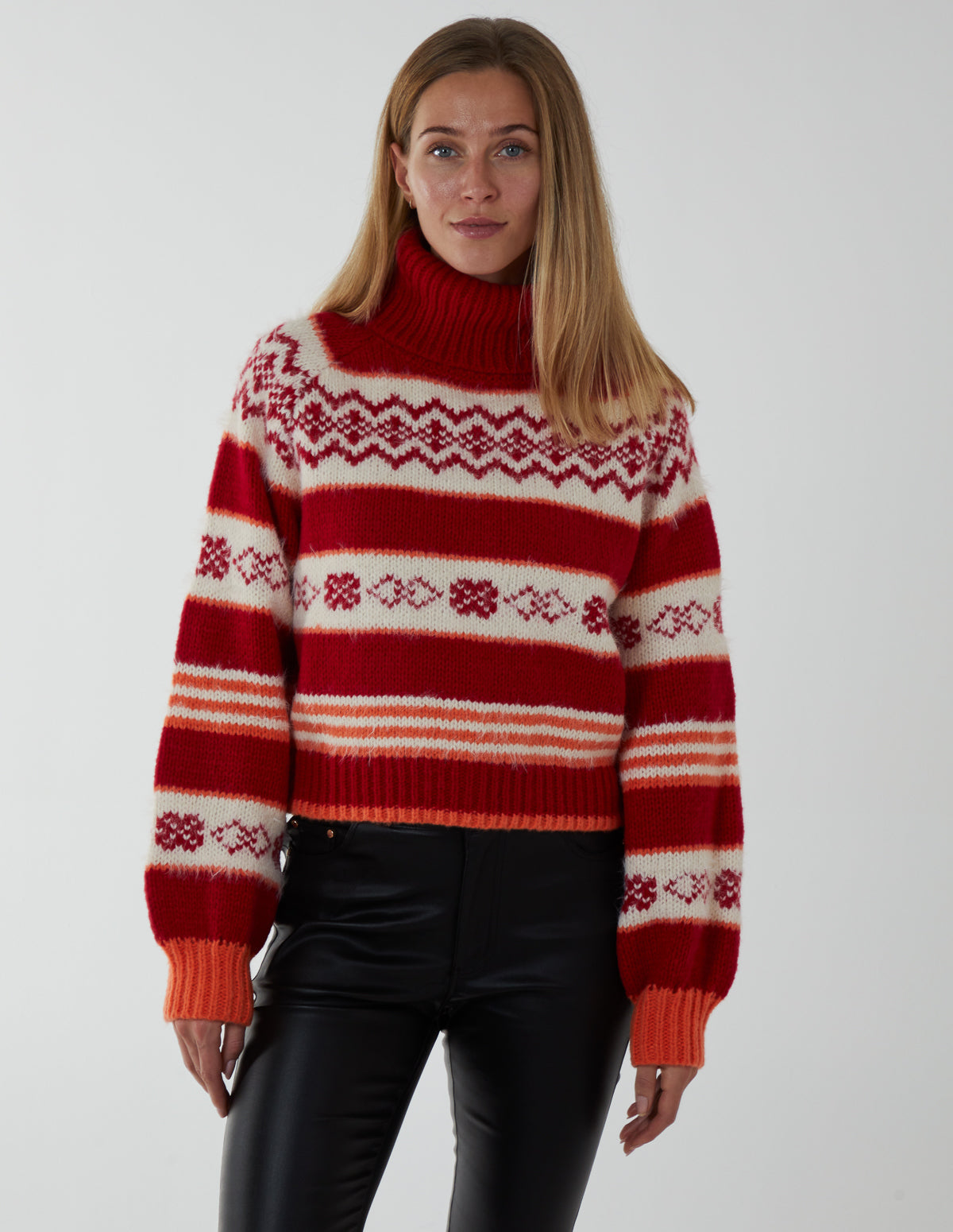 Aztec Roll Neck Crop Jumper 