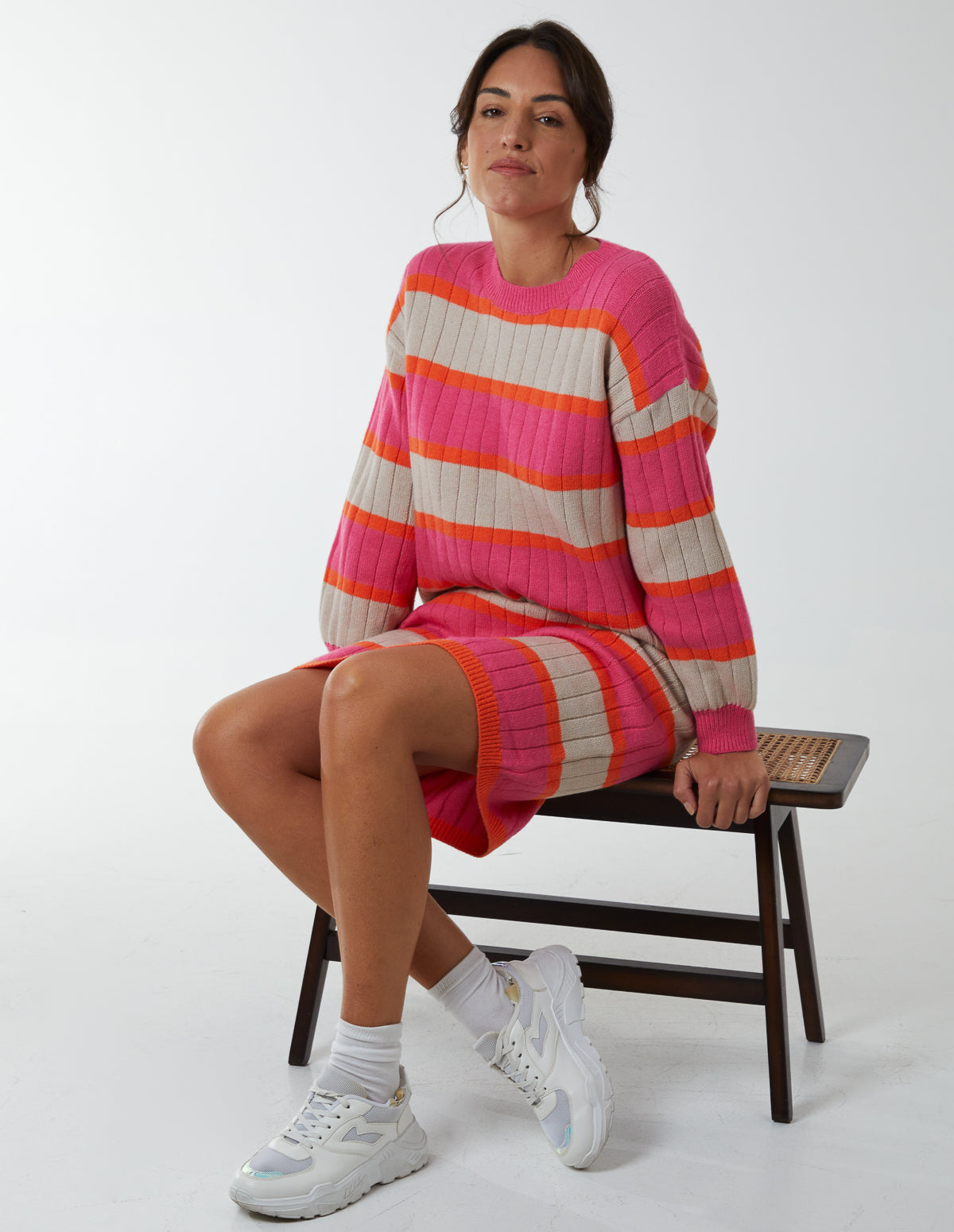 Stripe Ribbed Jumper Dress 