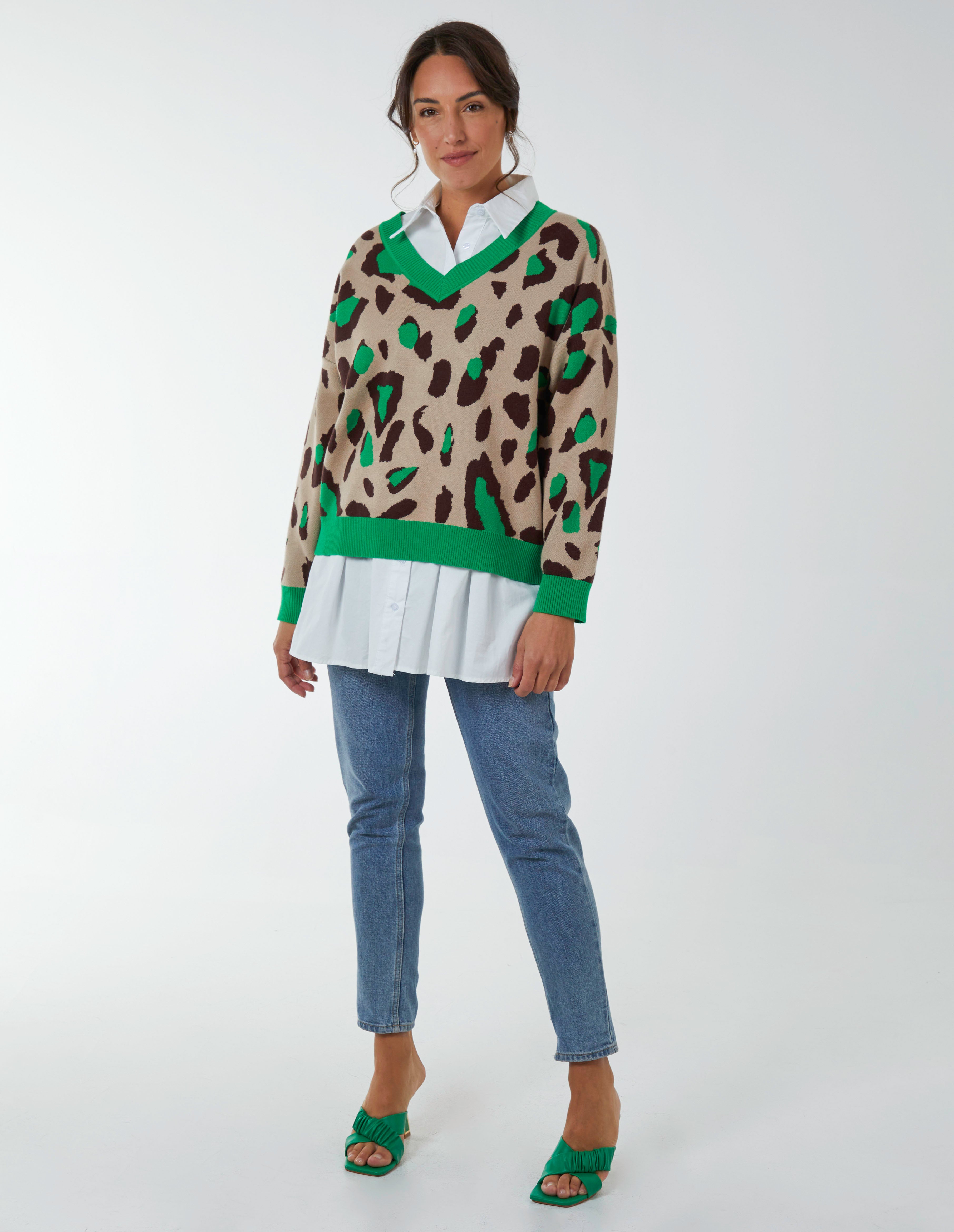 Cheetah Ribbed Detail Jumper 