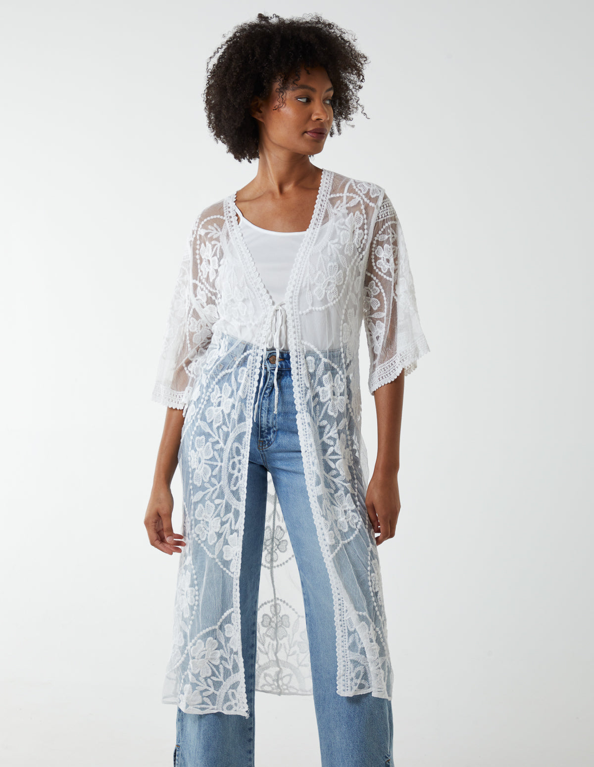 Floral Detail Lace Kimono 