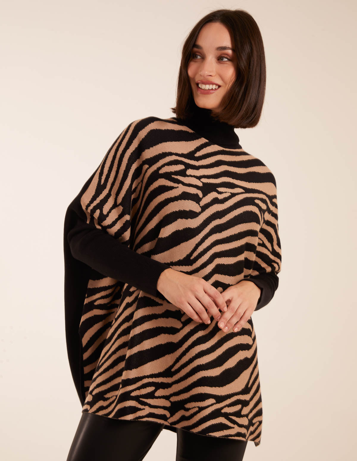 Zebra Print Roll Neck Jumper 