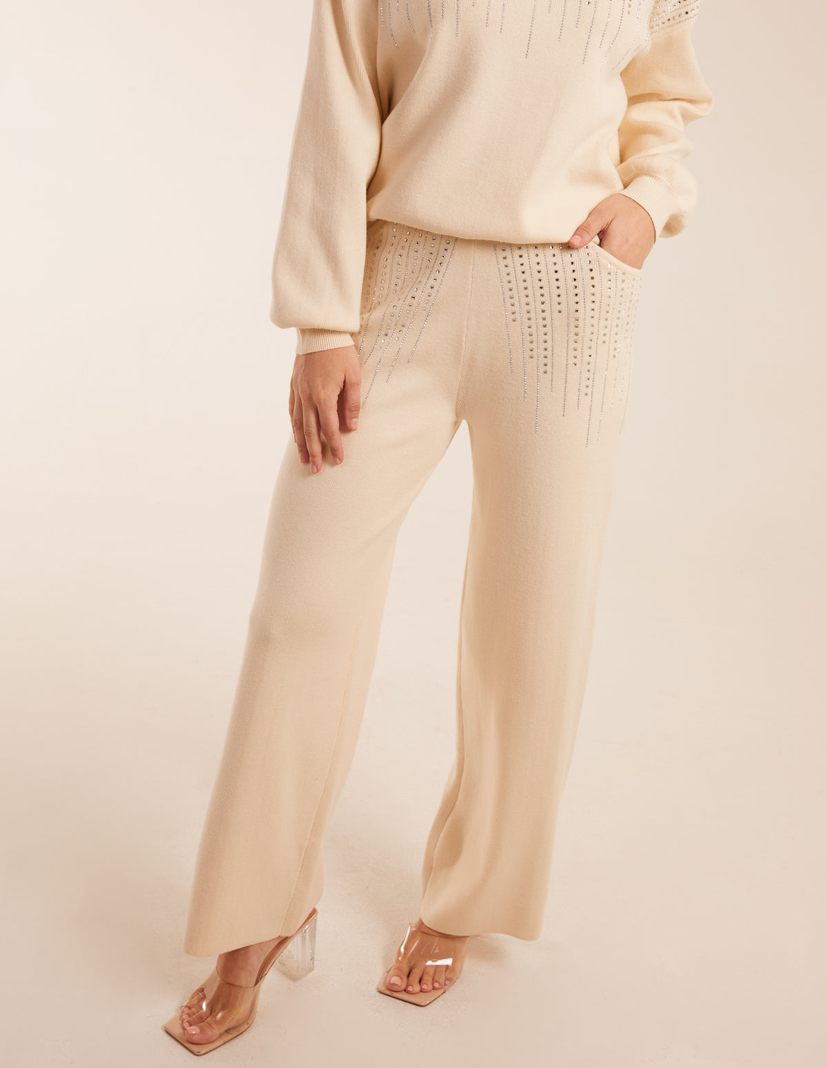 Diamante Knitted Flared Trousers 