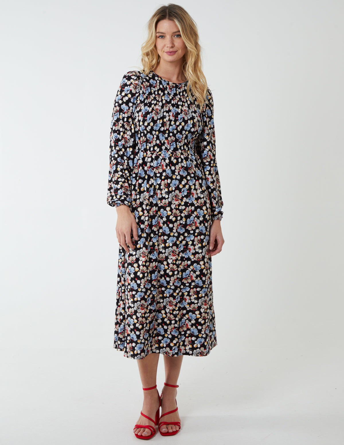 Smock Front And Back Midi Dress 