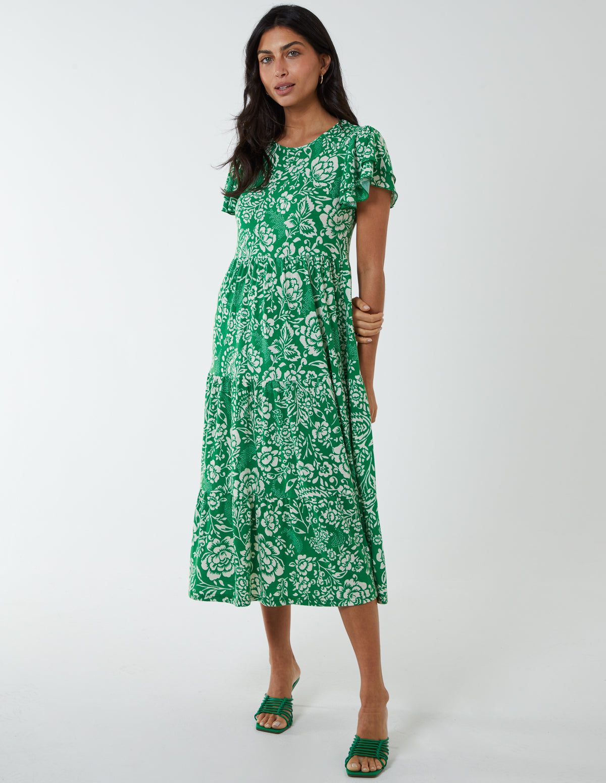 Ruffle Sleeve Tier Midi Dress 