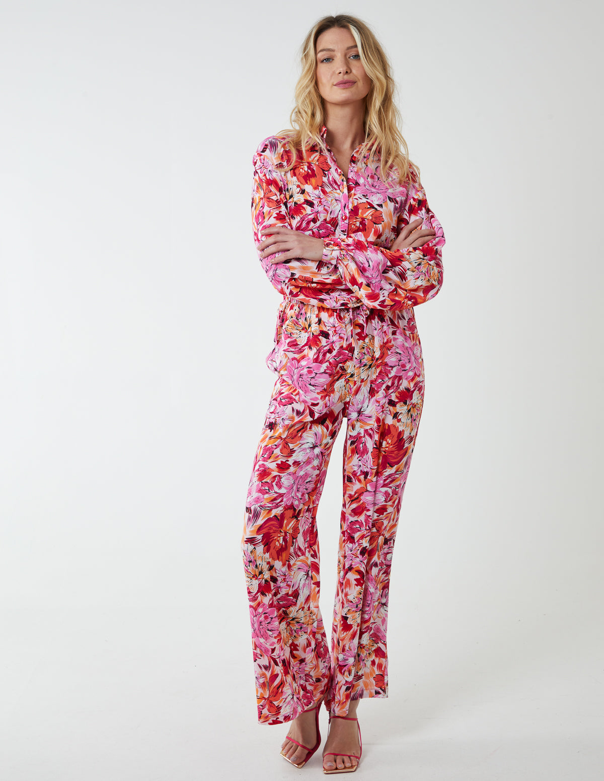 Oversized Shirt + Trouser (Set) - L / PINK PATTERN